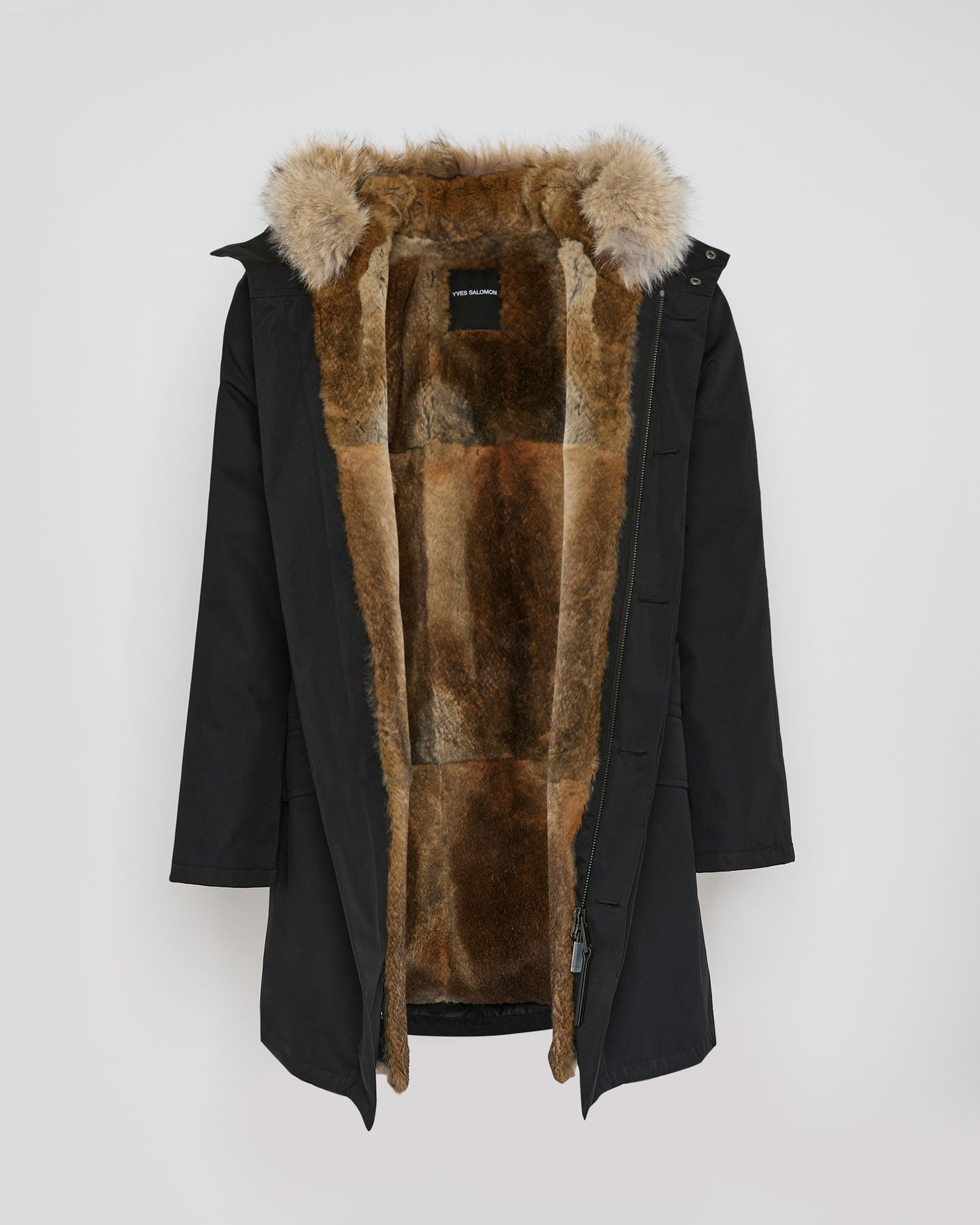 Long Iconic parka in technical cotton with coyote and rabbit fur -Yves Salomon