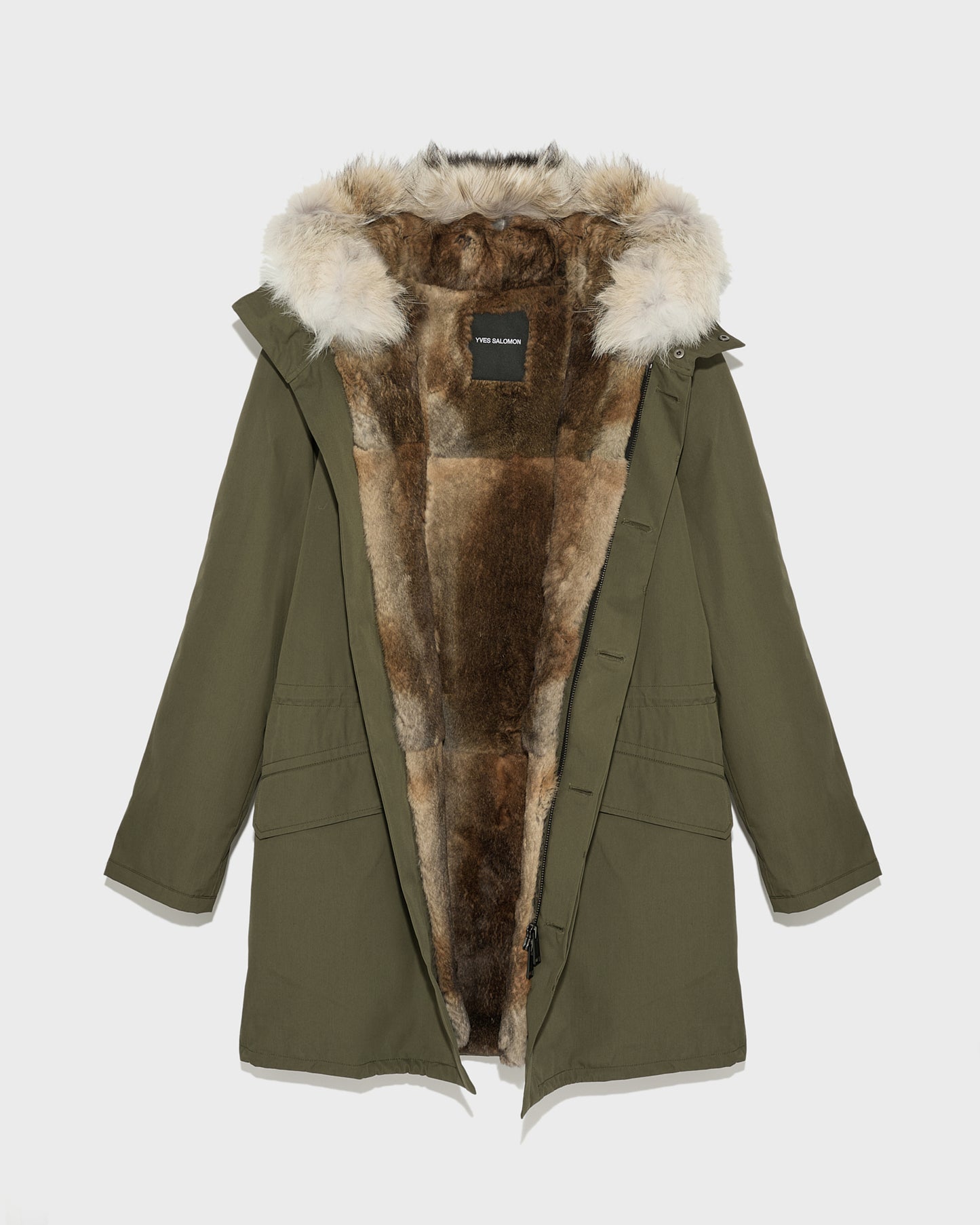 Long Iconic parka in technical cotton with coyote and rabbit fur -Yves Salomon