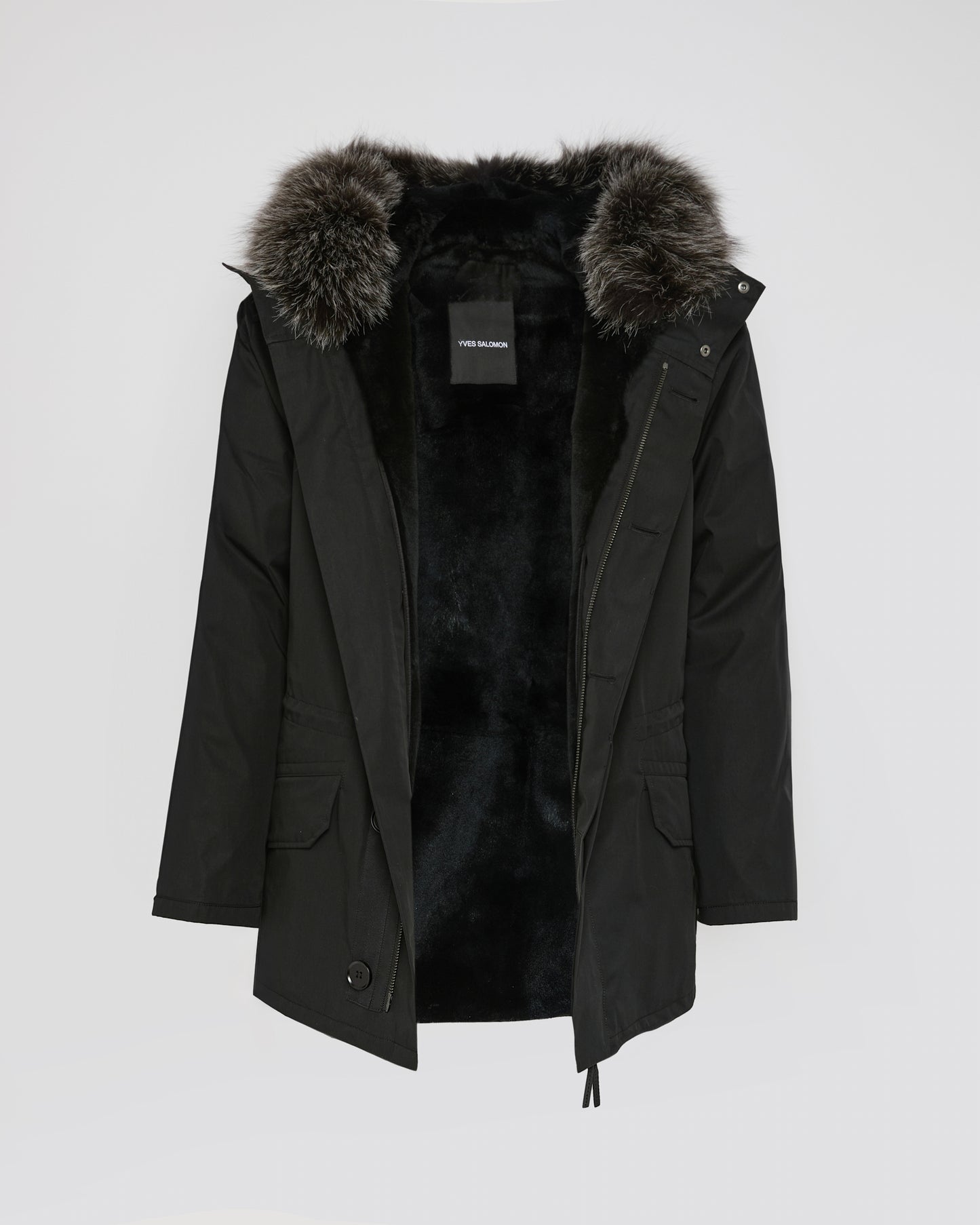 Short Iconic Parka In waterproof Cotton Blend with Fox Fur and Rabbit Fur -Yves Salomon
