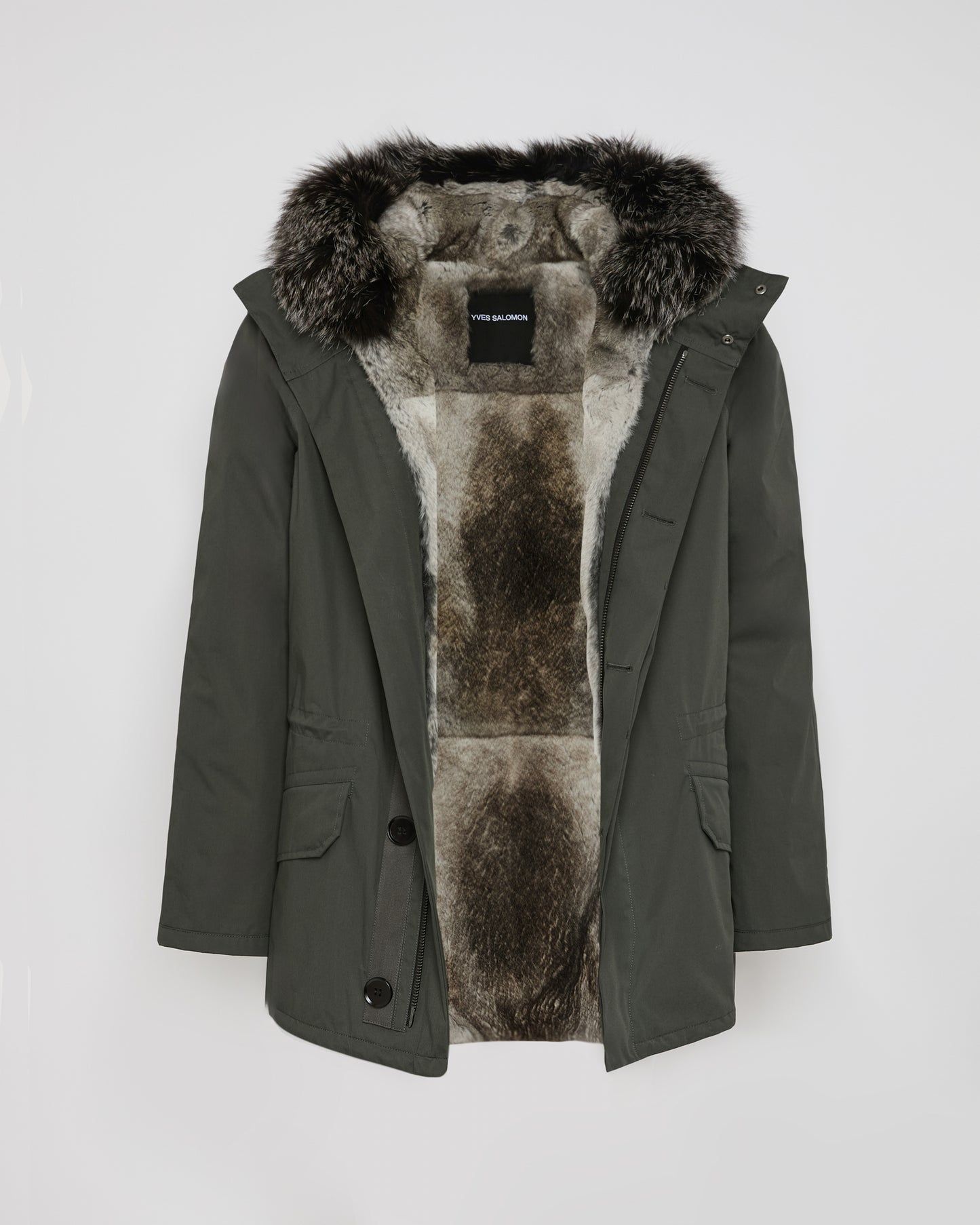 Short Iconic Parka In waterproof Cotton Blend with Fox Fur and Rabbit Fur -Yves Salomon