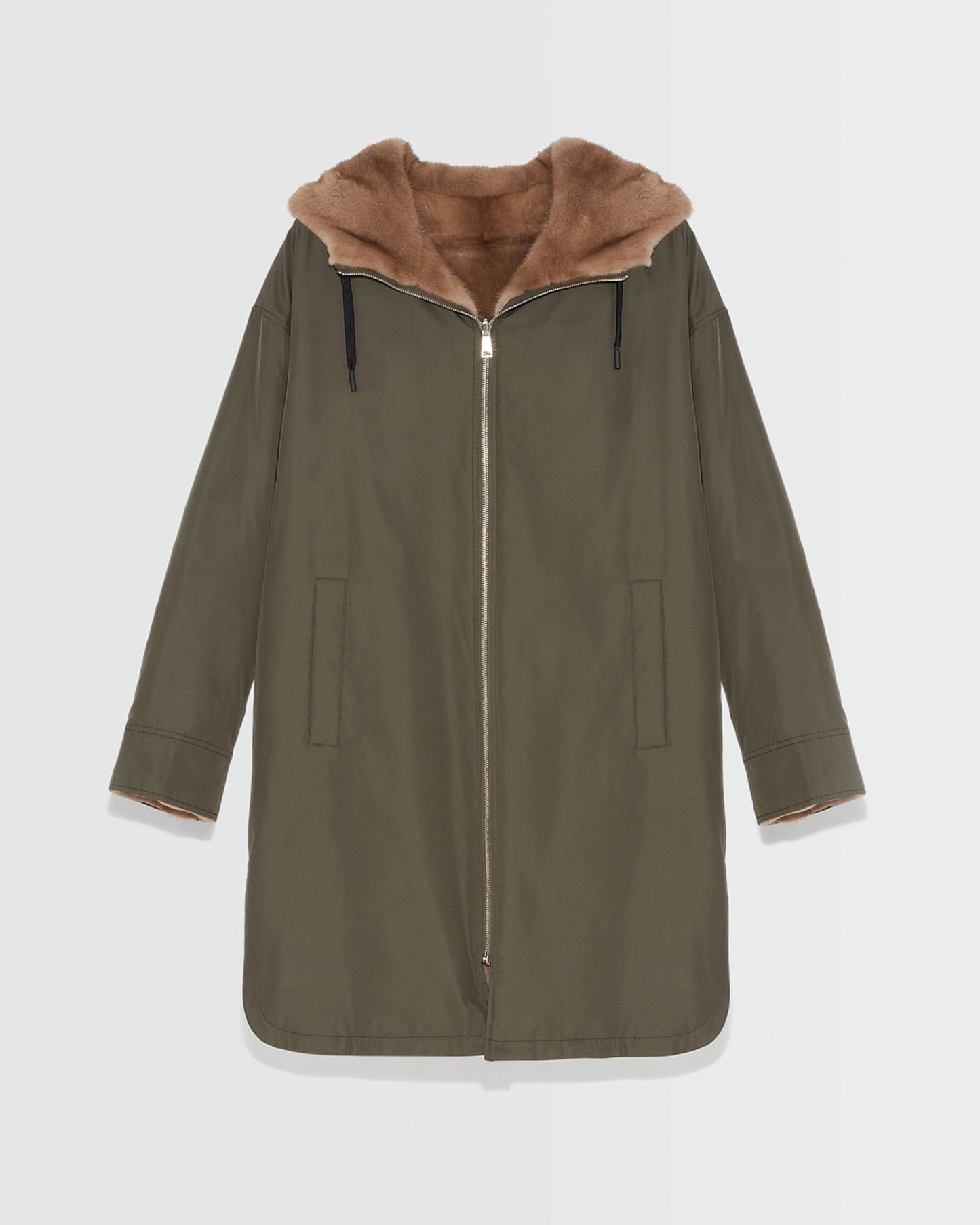 Long reversible coat in technical fabric and mink fur -Yves Salomon