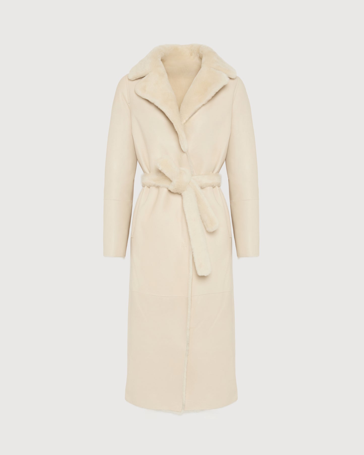 Long reversible belted shearling coat -Yves Salomon