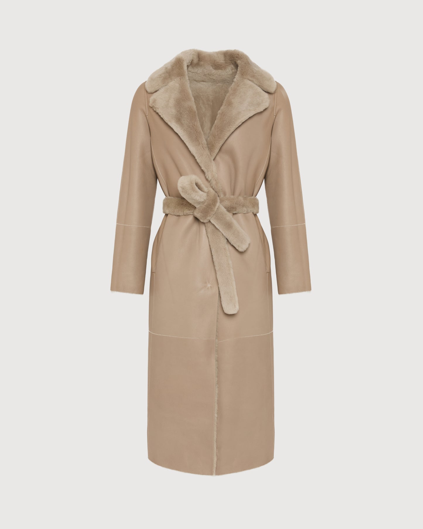 Long reversible belted shearling coat -Yves Salomon