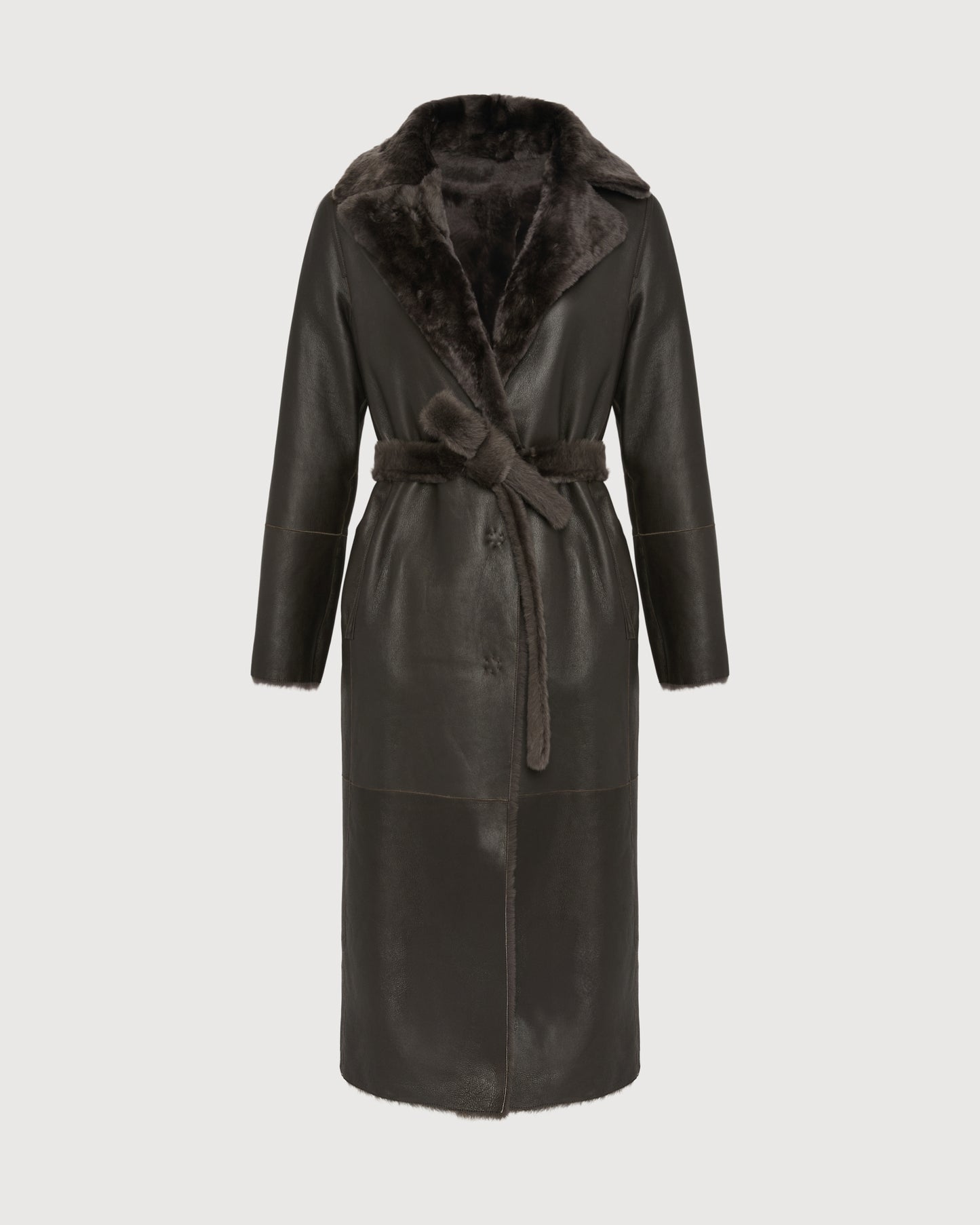 Long reversible belted shearling coat -Yves Salomon