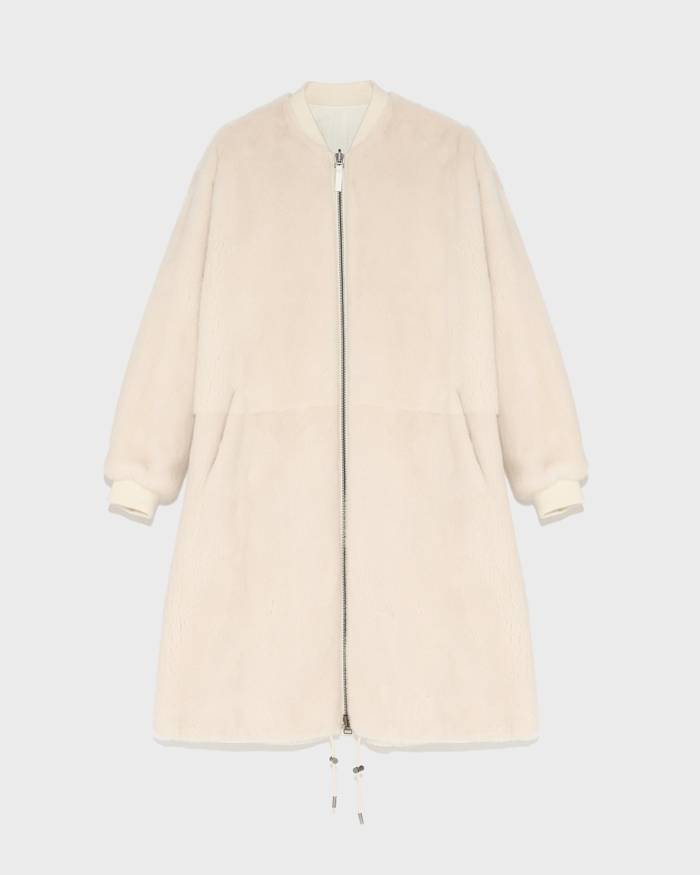 Reversible parka bomber jacket in water-repellent technical fabric and long-haired mink fur