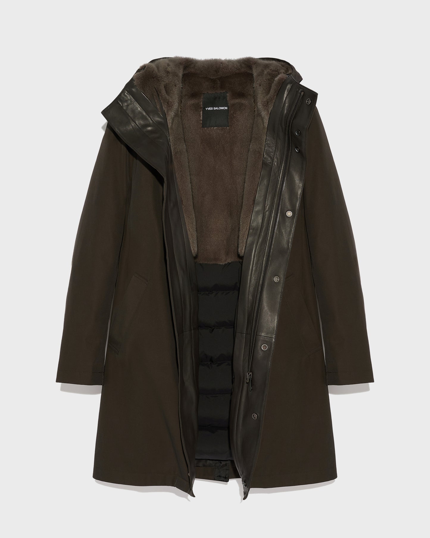 Hooded Coat In waterproof Gabardine And Mink fur