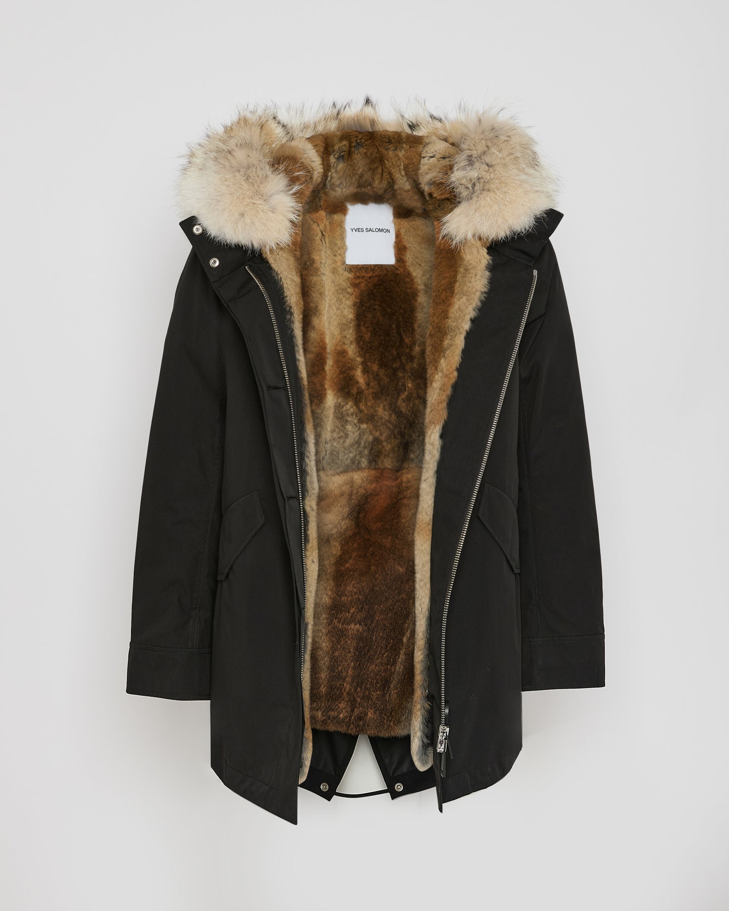 Short parka in technical fabric, rabbit and coyote fur -Yves Salomon