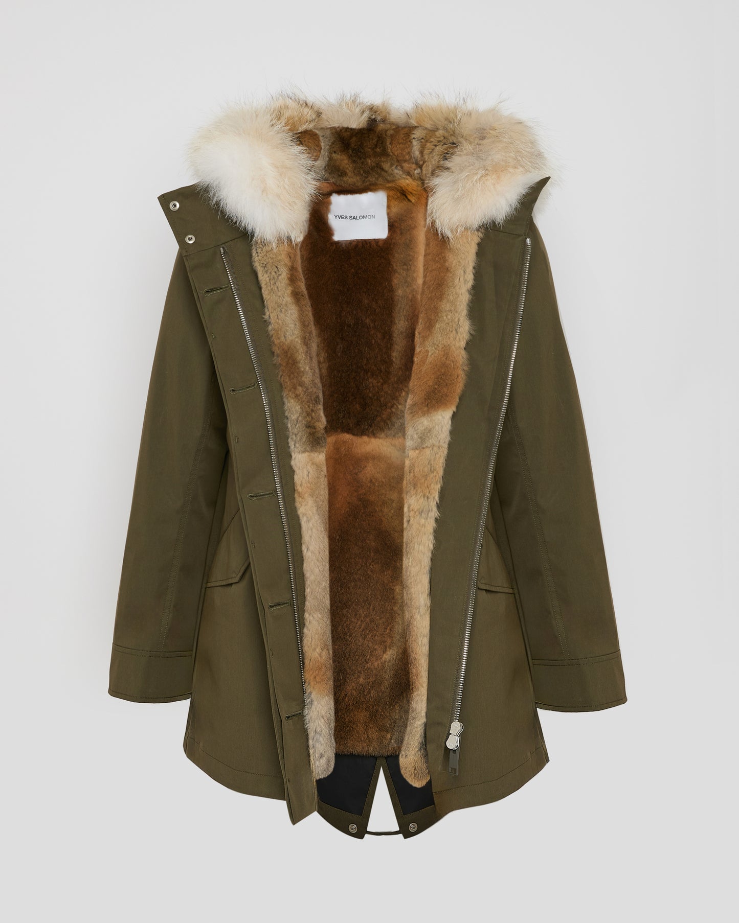 Short parka in technical fabric, rabbit and coyote fur -Yves Salomon