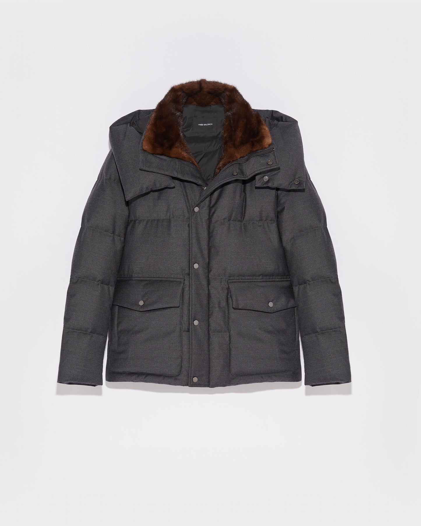 Hooded Short Down Jacket in waterproof Loro Piana Fabric with mink fur collar -Yves Salomon