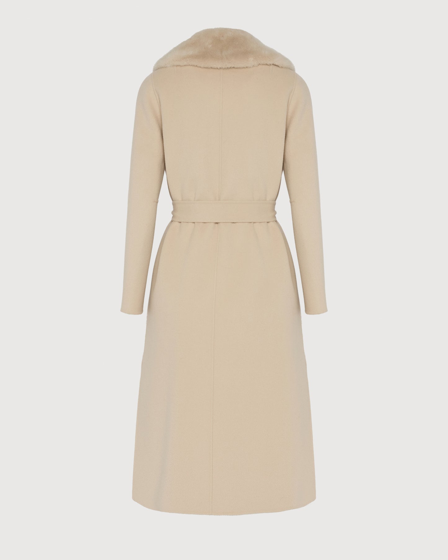Belted coat in cashmere wool with mink fur collar and over-pockets -Yves Salomon
