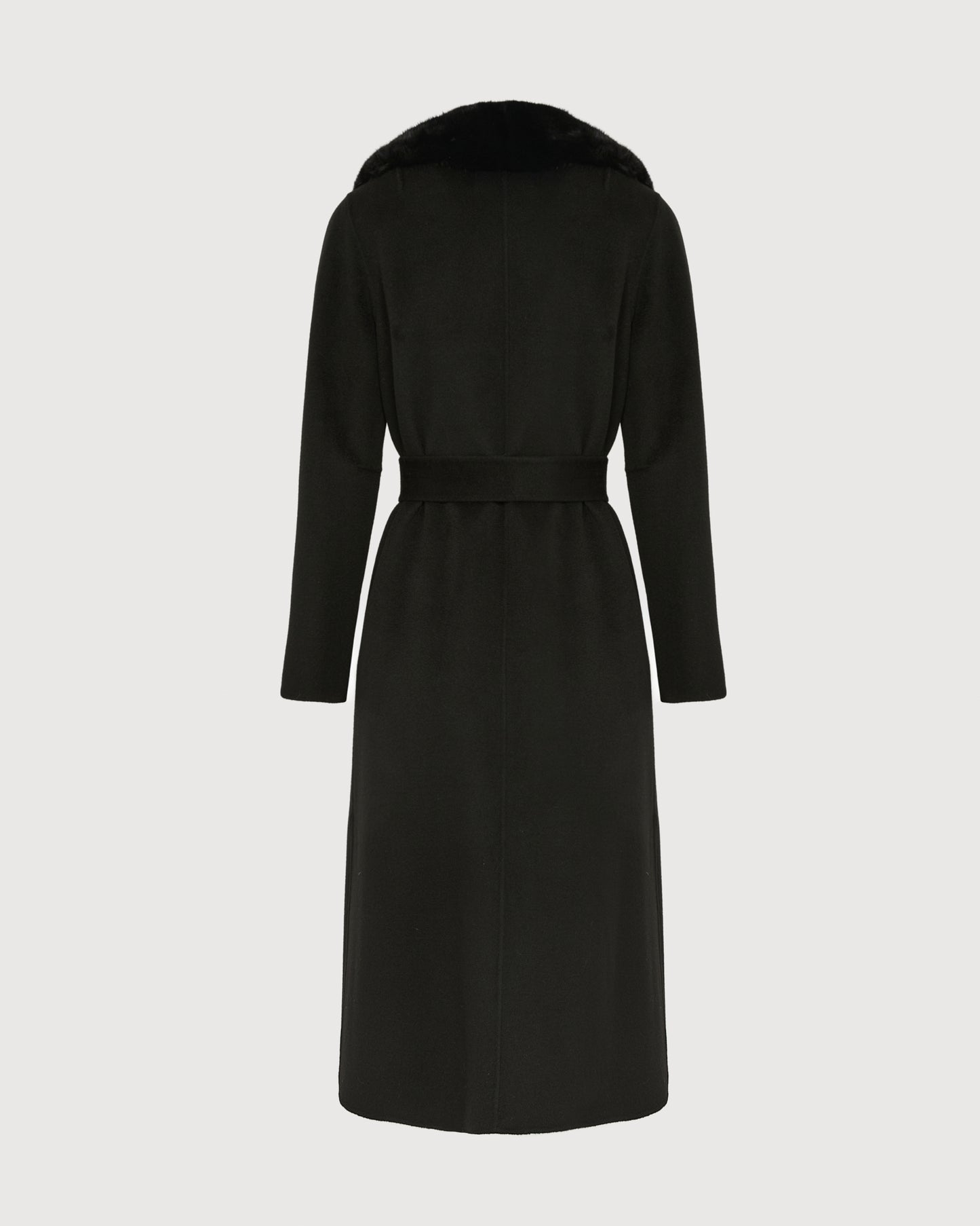 Belted coat in cashmere wool with mink fur collar and over-pockets -Yves Salomon
