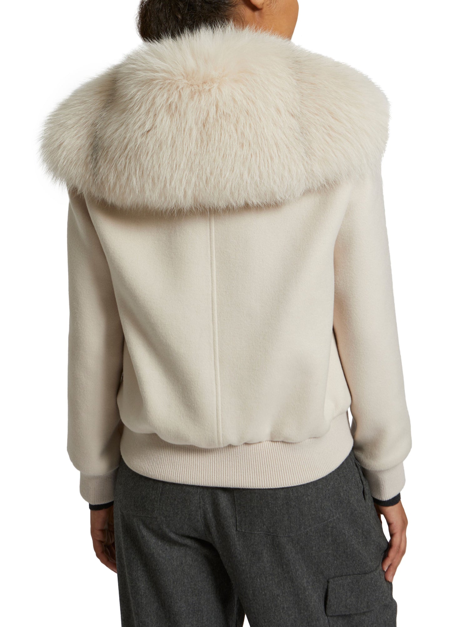 Cropped jacket in cashmere wool with fox fur collar -Yves Salomon