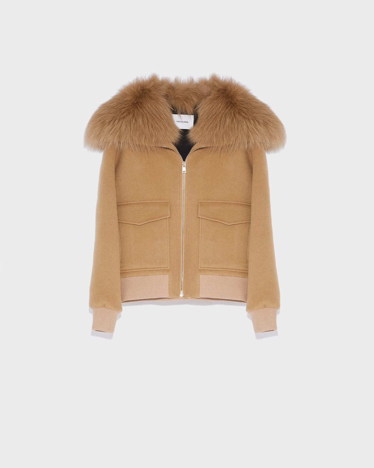 Cropped jacket in cashmere wool with fox fur collar -Yves Salomon