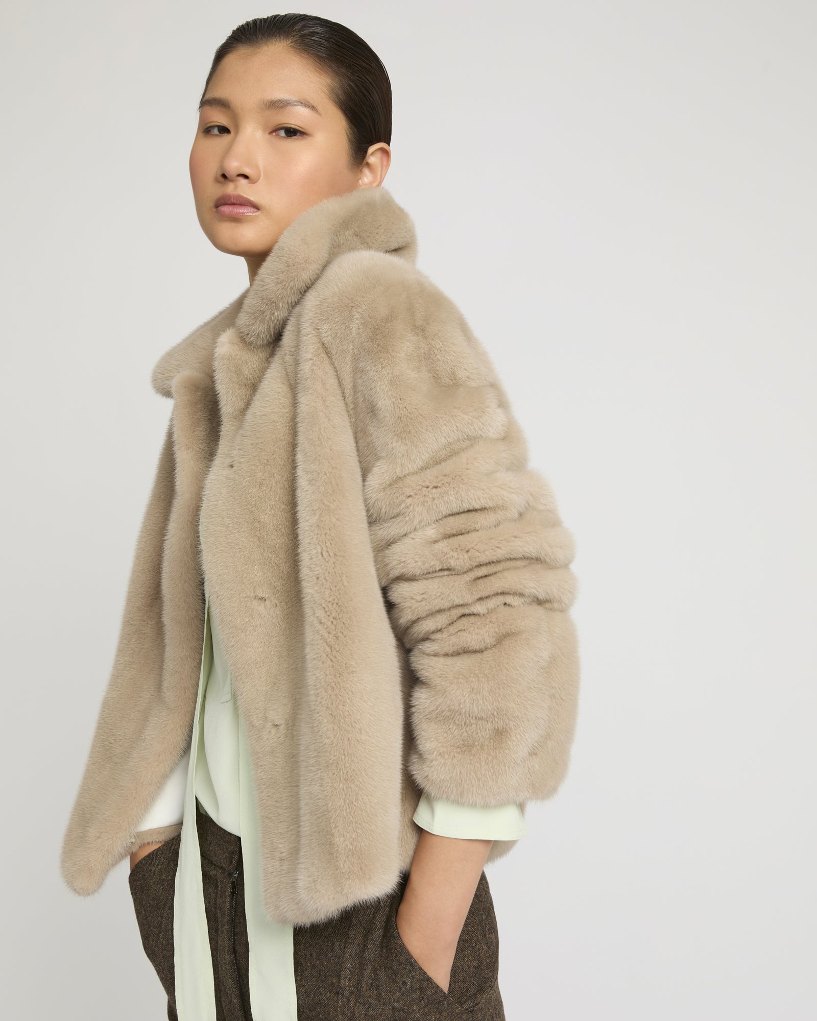 Short jacket in long-haired mink fur - beige -Yves Salomon