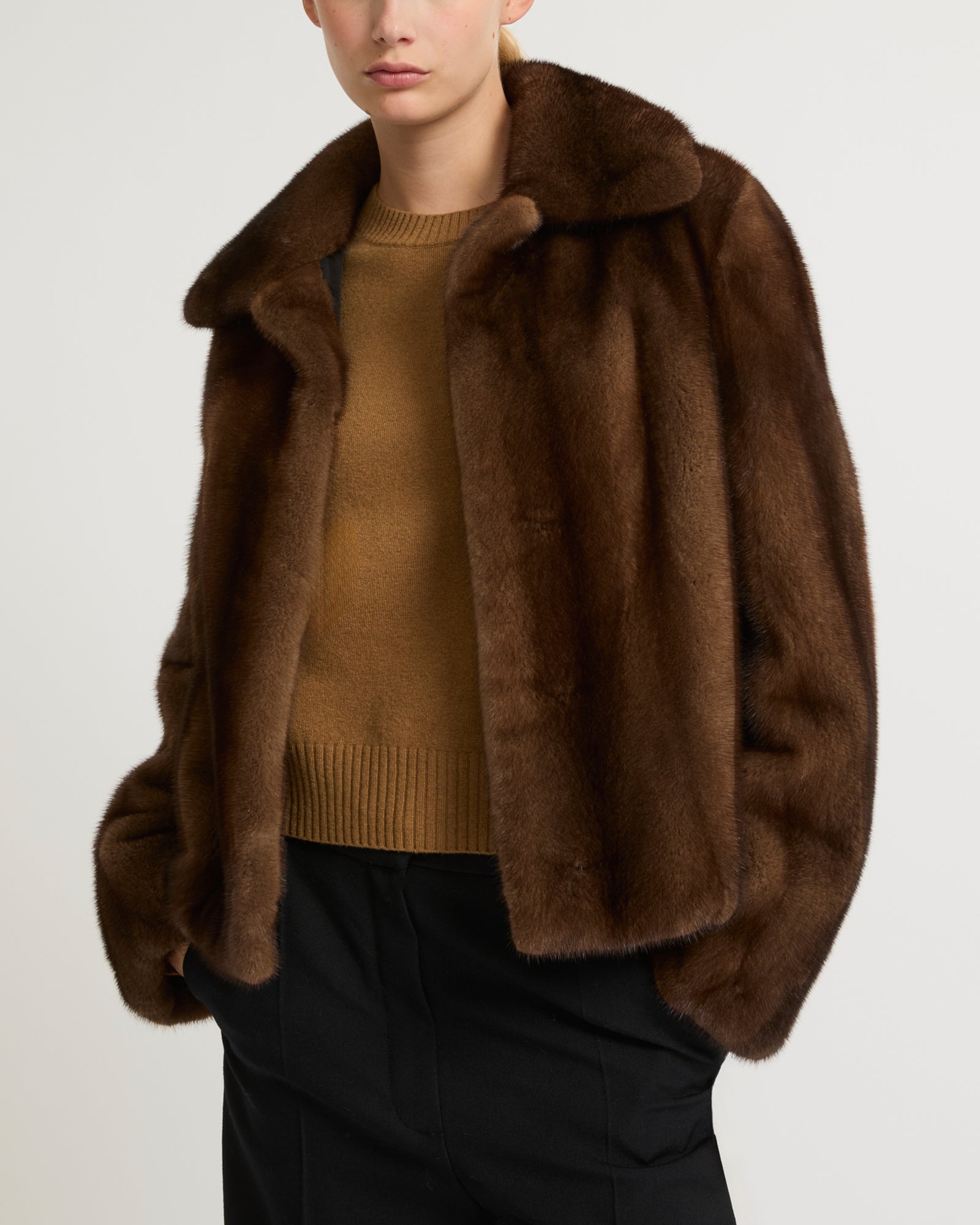 Short jacket in long-haired mink fur - brown - Yves Salomon – Yves