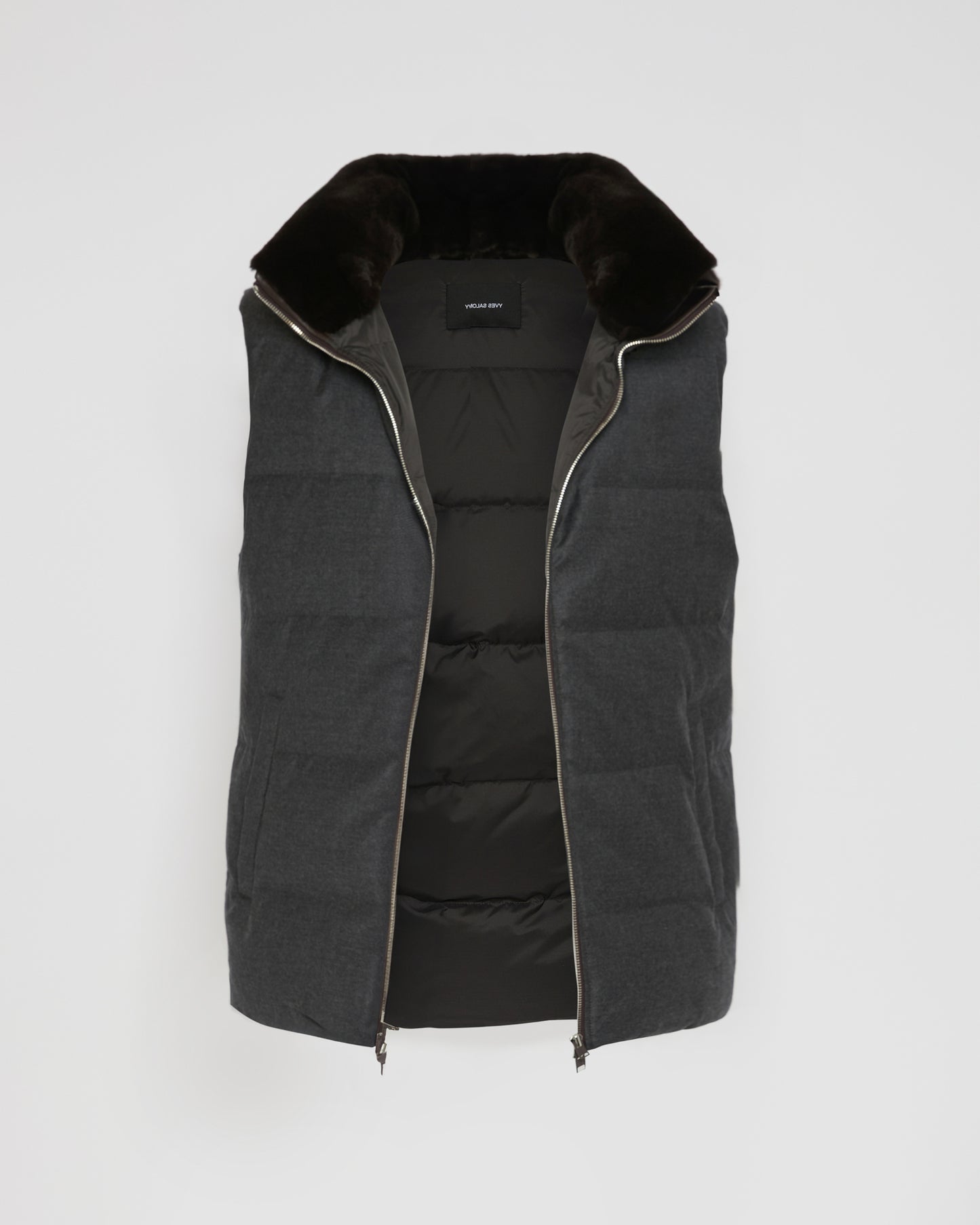 Down Gilet made with Loro Piana fabric with mink fur trim -Yves Salomon