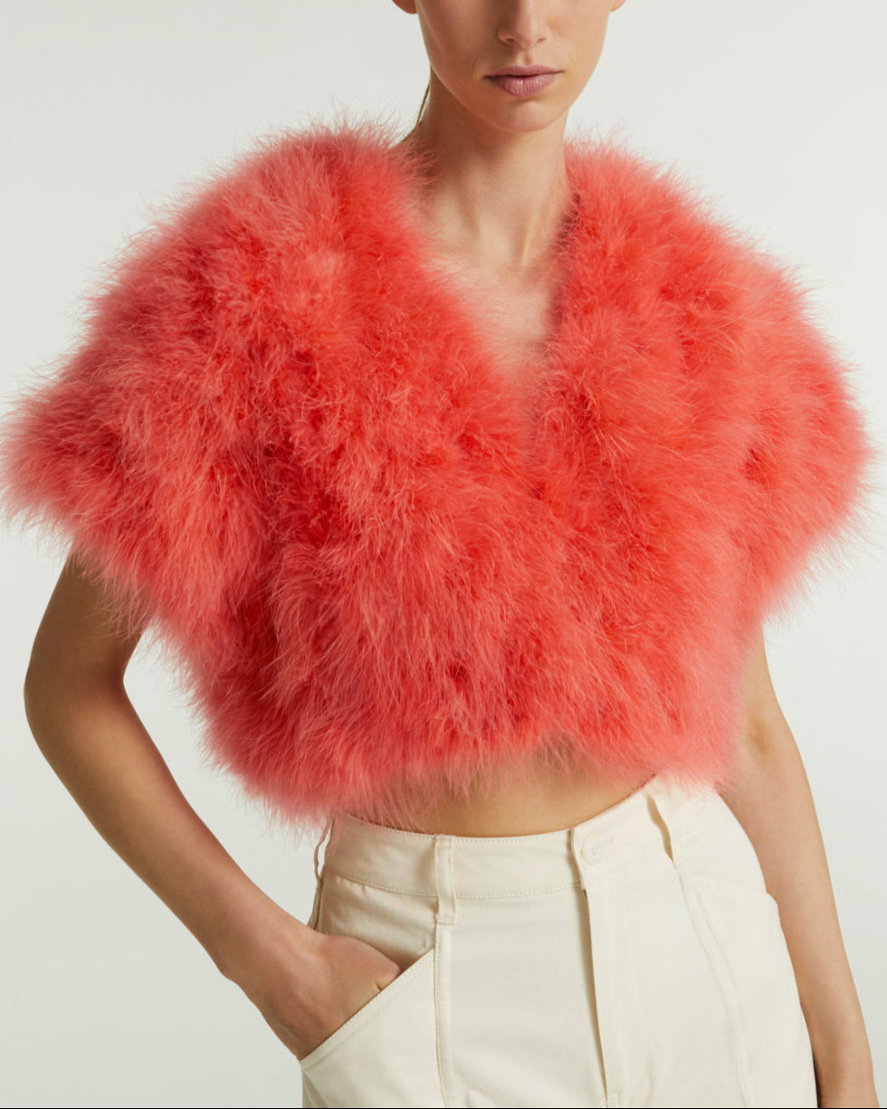 Cropped feather bolero - Fuchsia - Yves Salomon – Yves Salomon UK