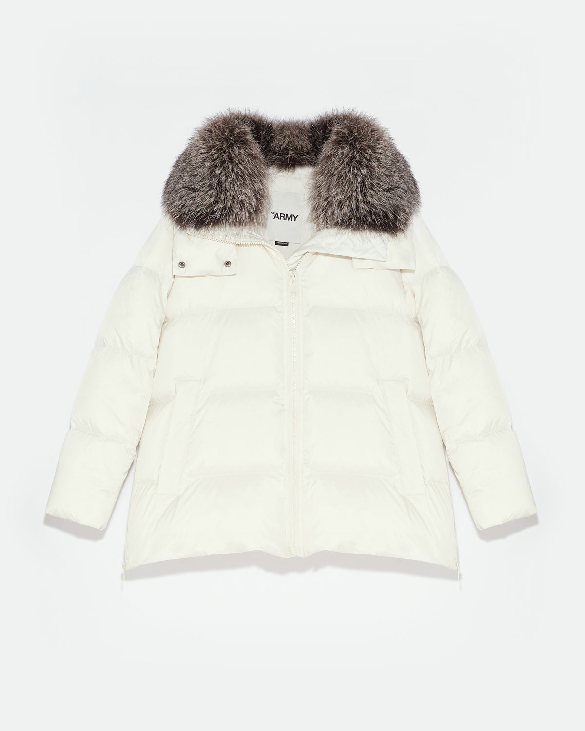 Iconic "A" line down jacket with fox fur collar -Yves Salomon