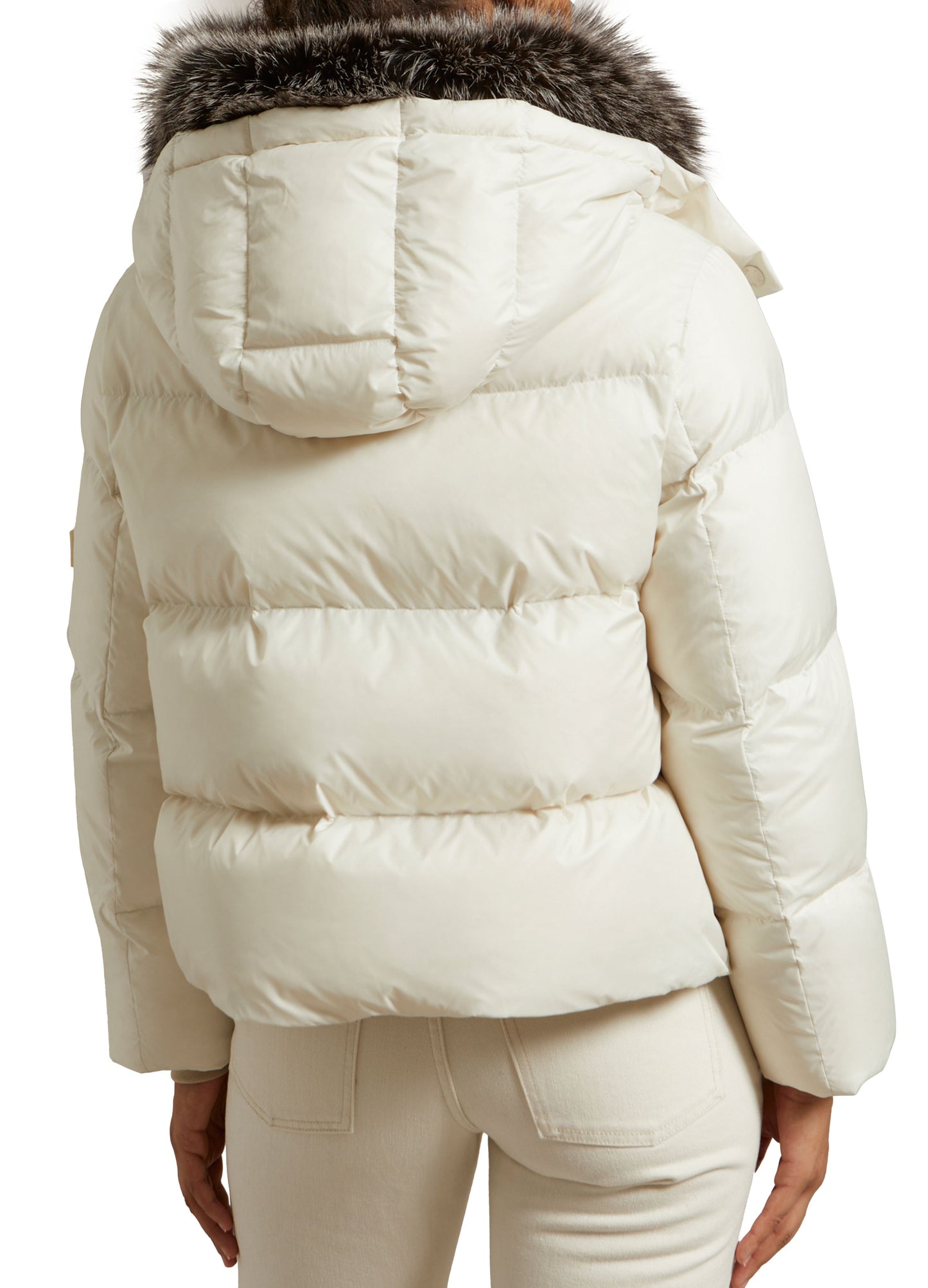 Short "A" line down jacket in water-repellent technical fabric with fox fur collar -Yves Salomon