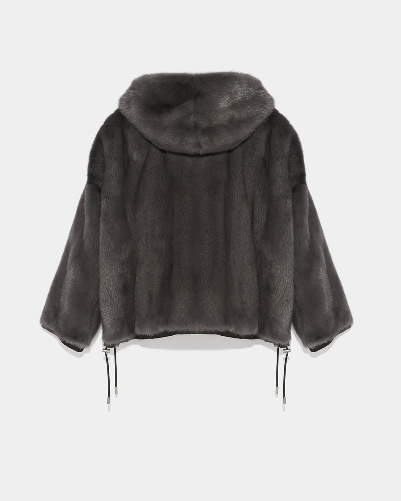 Short reversible parka in water-repellent technical fabric and long-haired mink - black - Yves Salomon