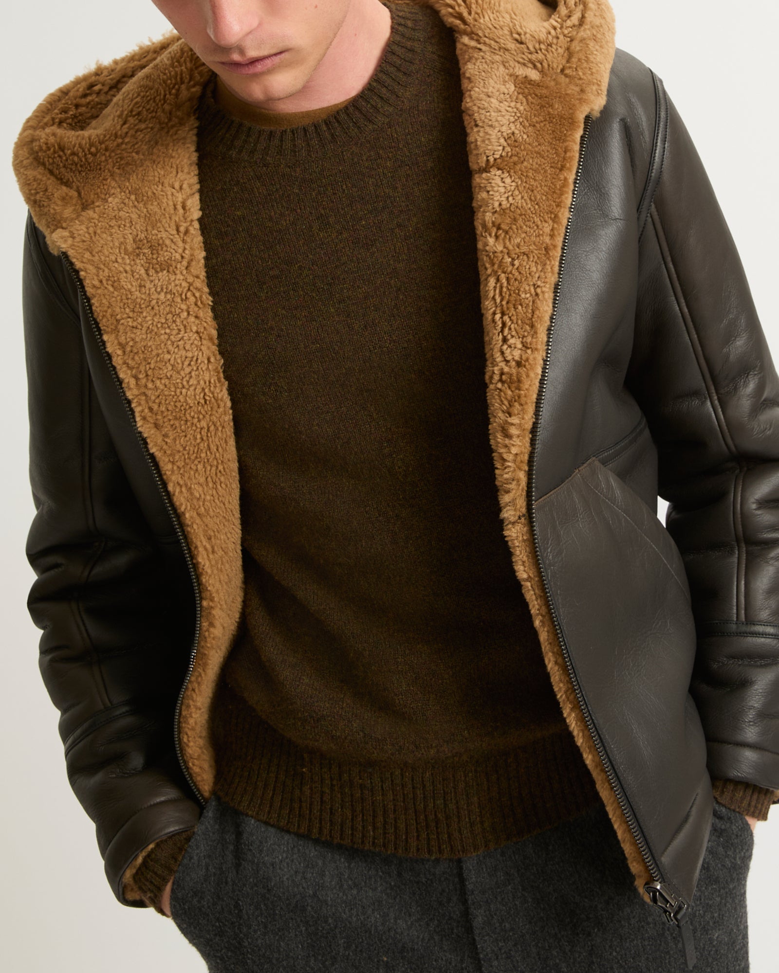 Reversible Shearling Hoodie brown Yves Salomon