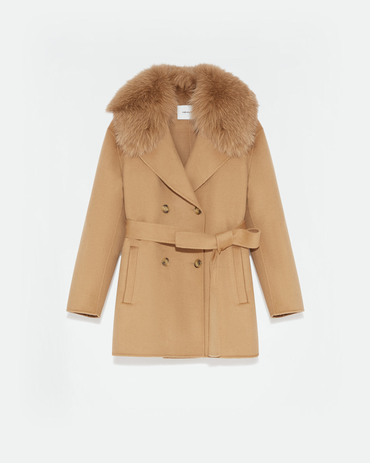 Cashmere wool peacot with fox fur collar -Yves Salomon
