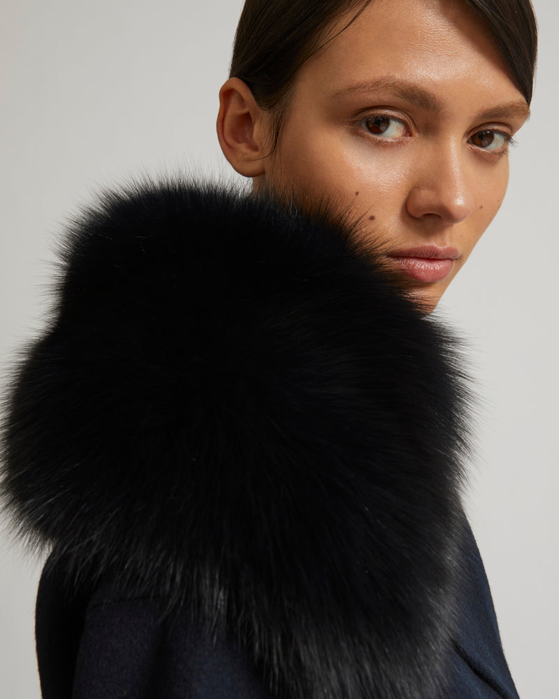 Cashmere wool peacot with fox fur collar - navy - Yves Salomon