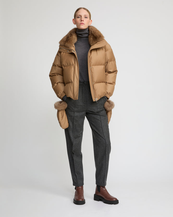 Short down jacket made with Loro Piana flannel and sable fur -Yves Salomon