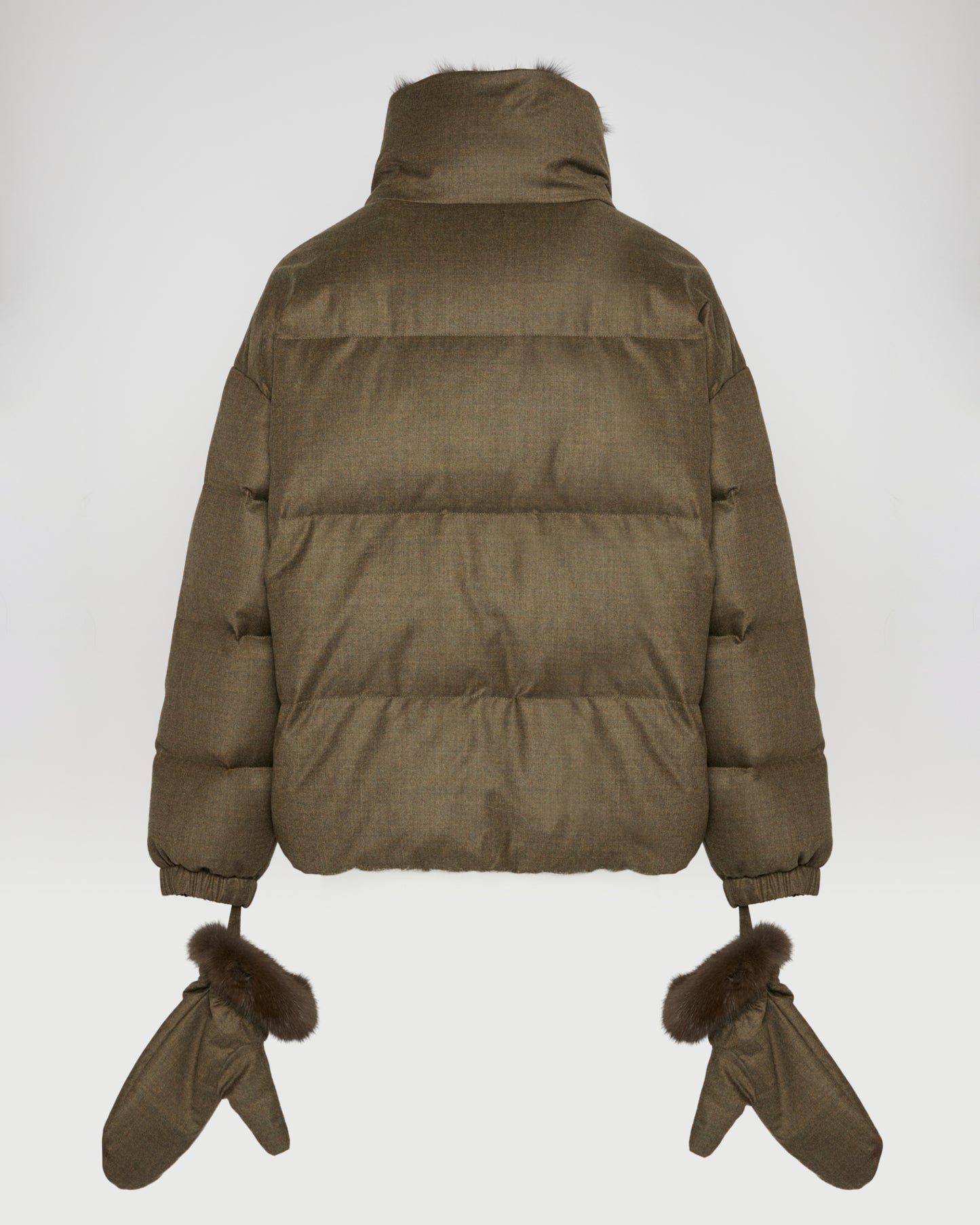 Short down jacket made with Loro Piana flannel and sable fur -Yves Salomon