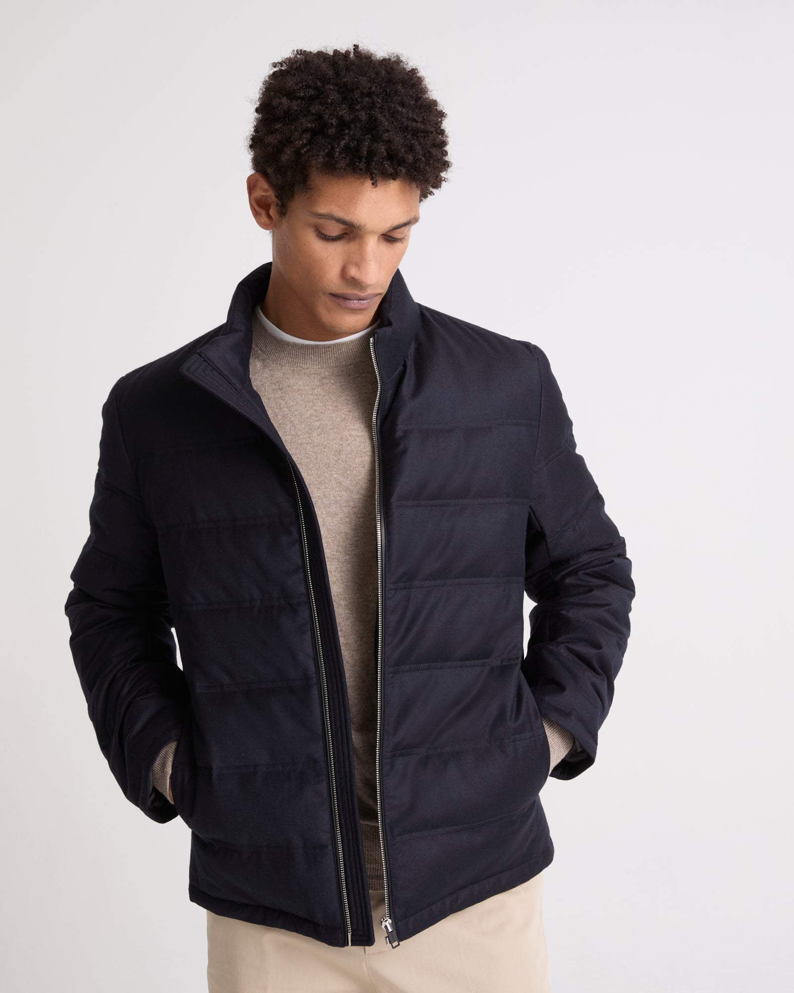 Loro Piana fabric down jacket - navy - Yves Salomon – Yves Salomon UK
