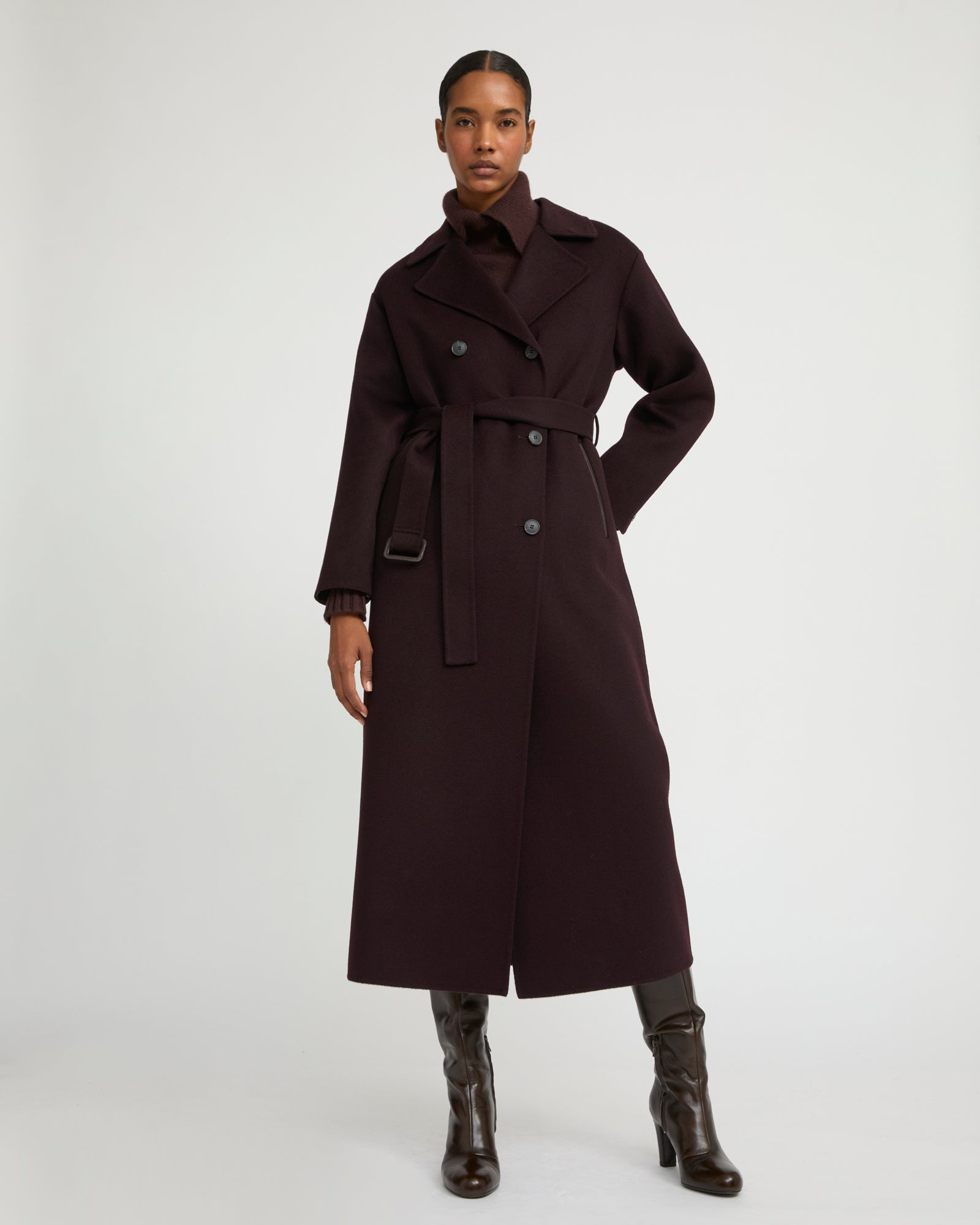 Double-sided wool-blend trench coat - burgundy -Yves Salomon