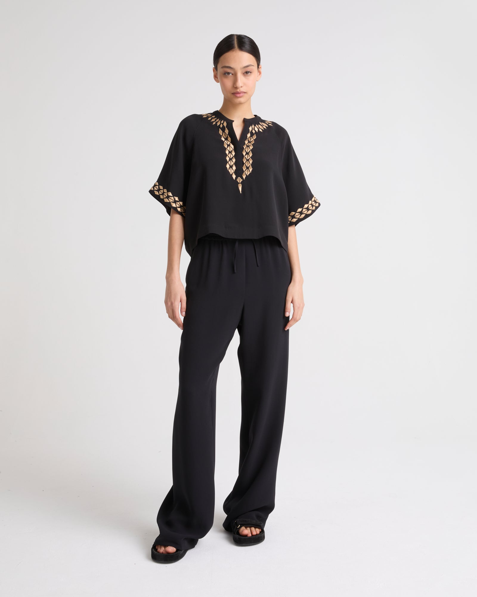 Silk crepe palazzo trousers - black - Yves Salomon – Yves Salomon UK
