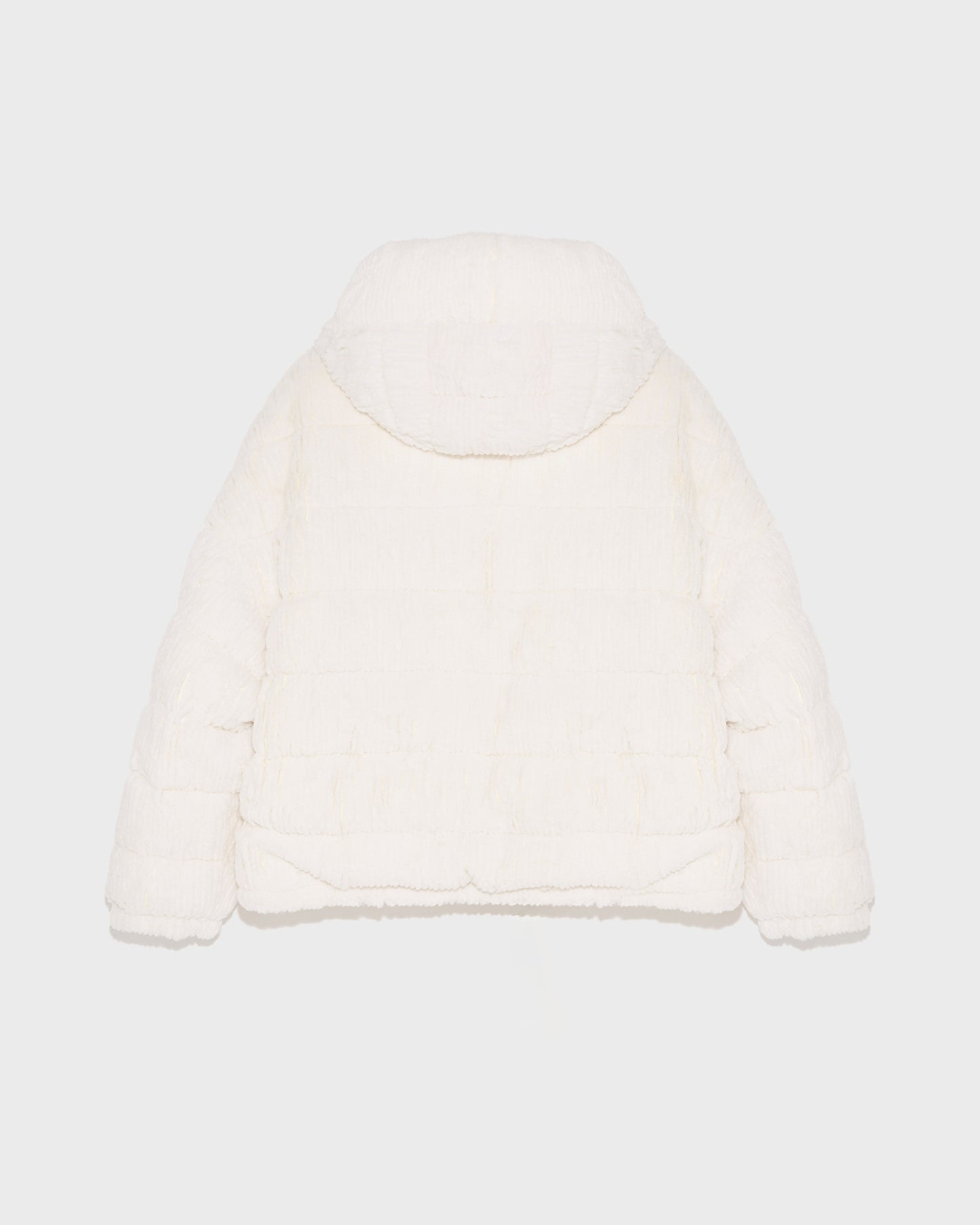 Short hooded down jacket in technical fabric reversible ribbed rex rabbit fur - white - Yves Salomon