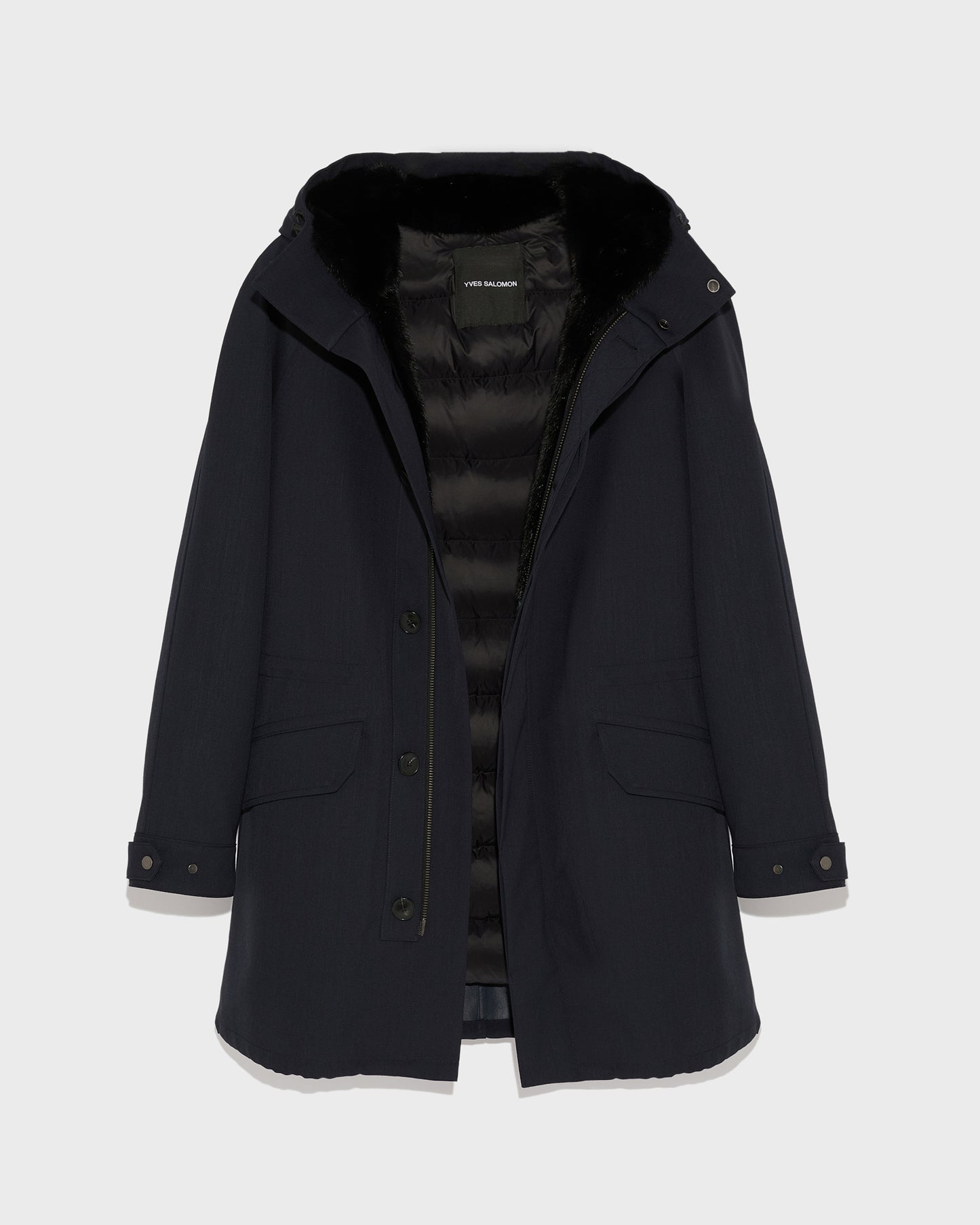 Regular parka in waterproof technical wool and mink fur