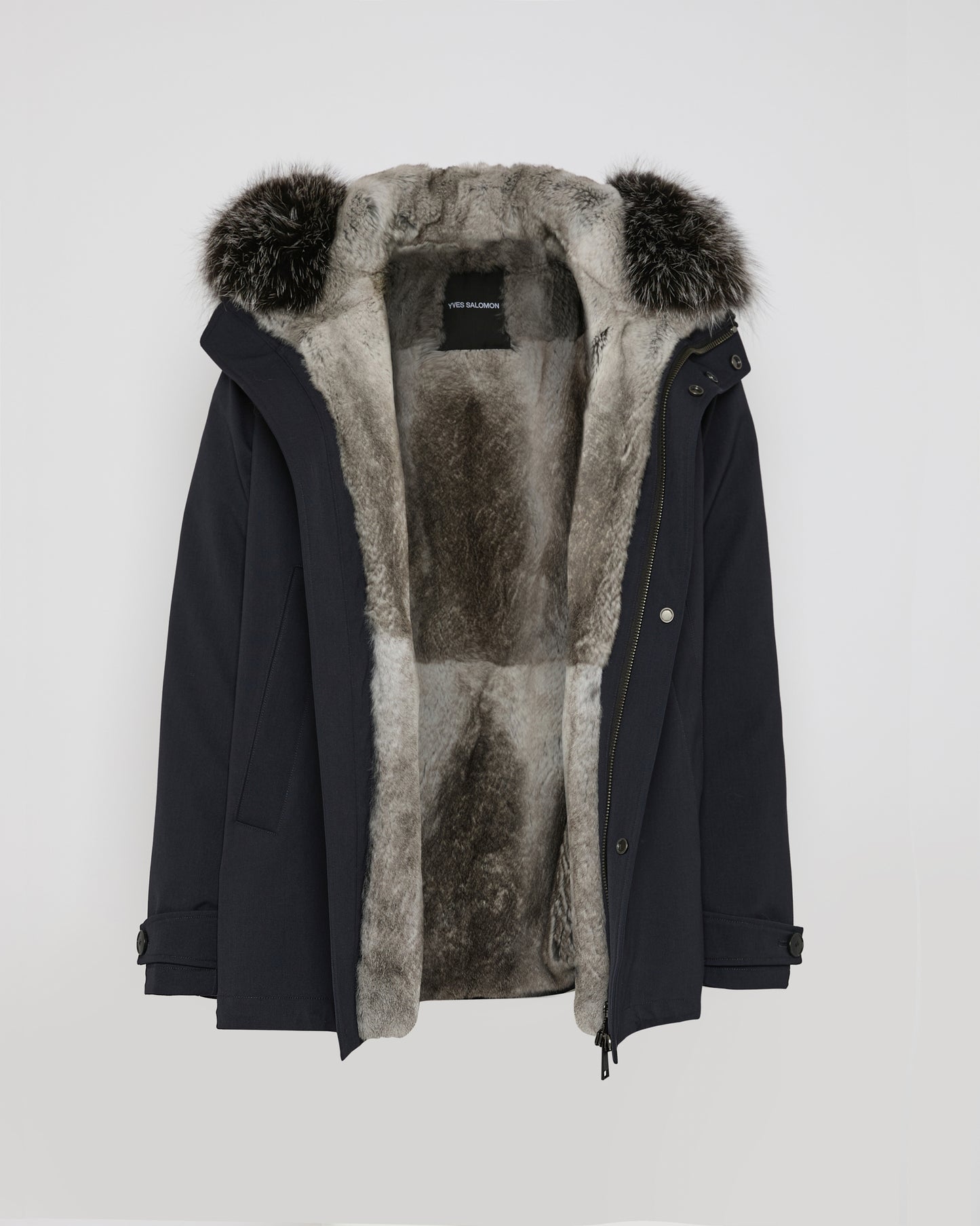 Short parka in technical wool and fox and rabbit fur -Yves Salomon