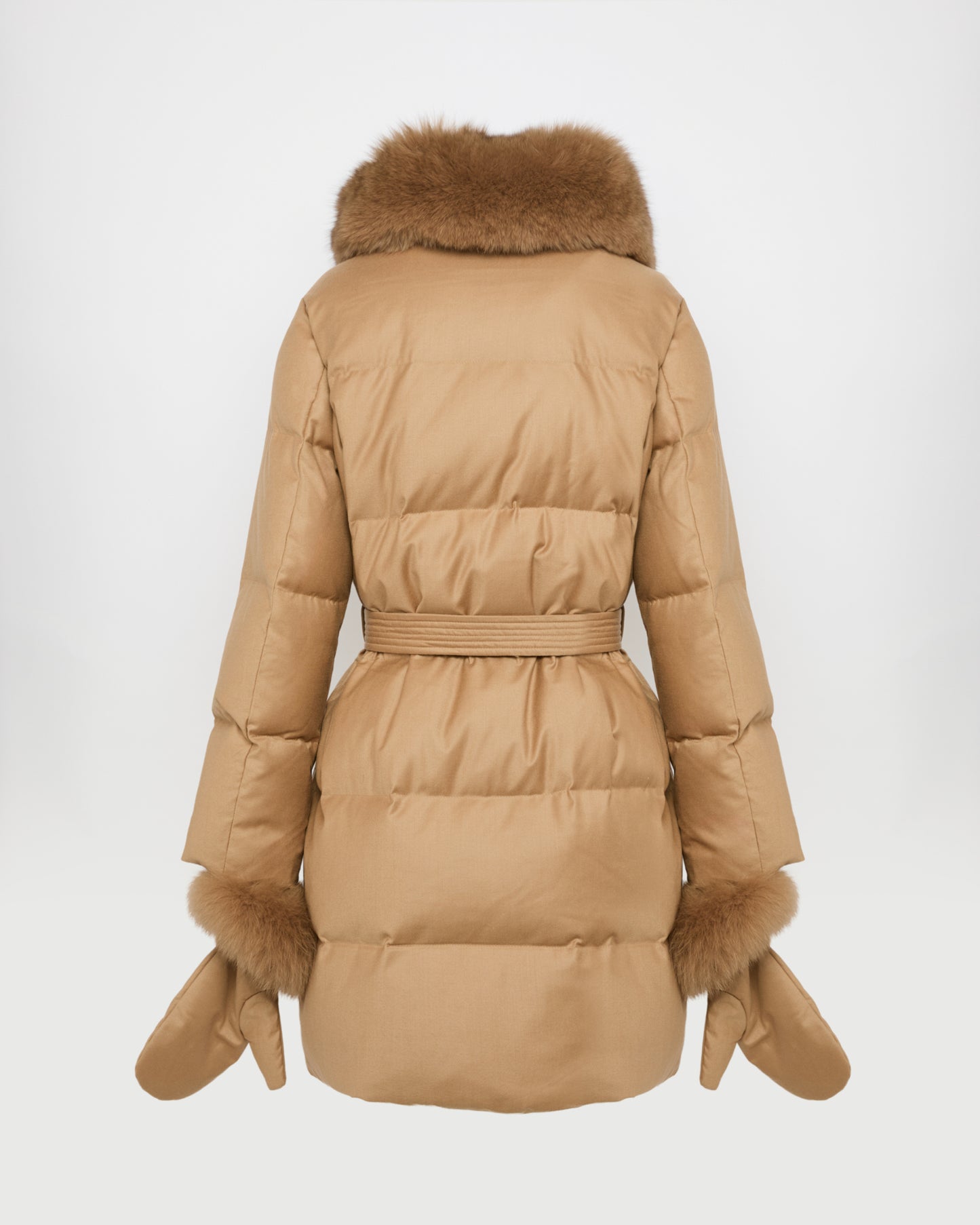 Long Down Jacket made with Loro Piana flannel with fox fur collar -Yves Salomon