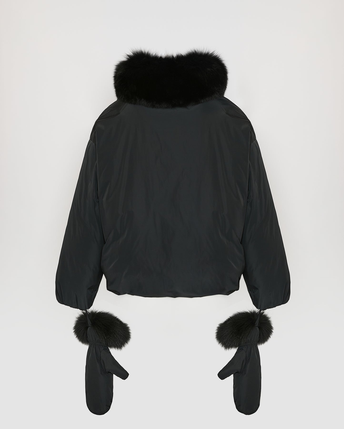 Short technical fabric down jacket with detachable fox fur collar -Yves Salomon