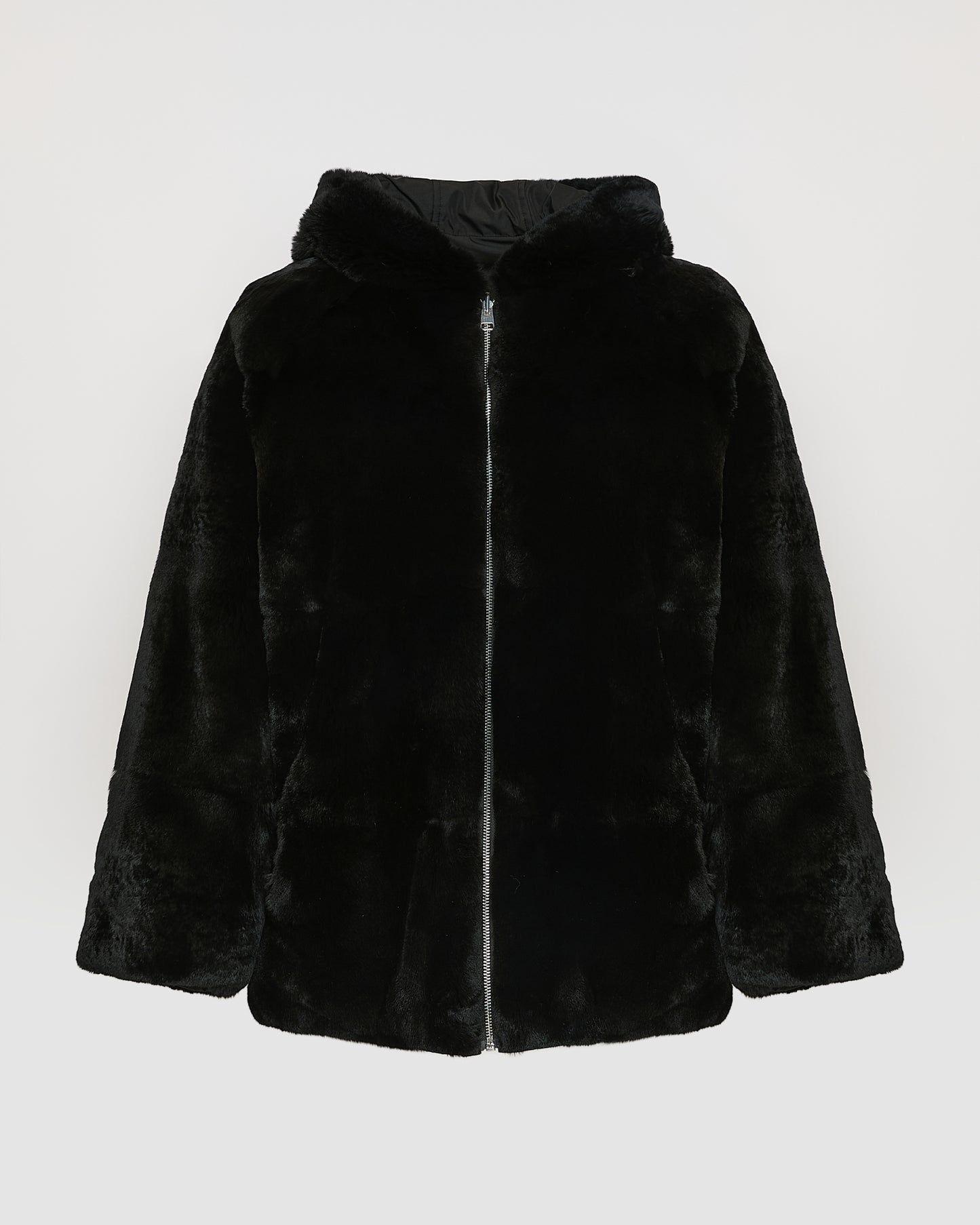 Reversible hooded jacket in rabbit rex fur and technical fabric -Yves Salomon