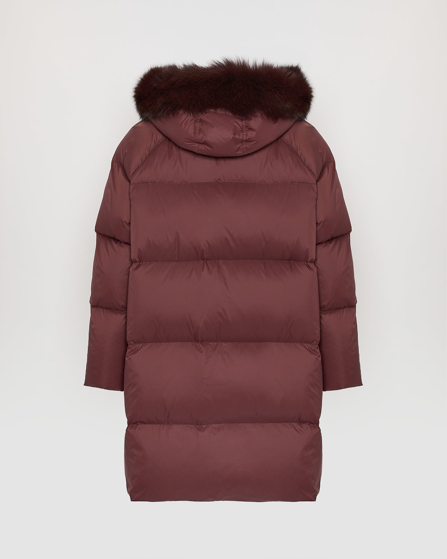 Long down jacket with raglan sleeves and fox fur trim -Yves Salomon