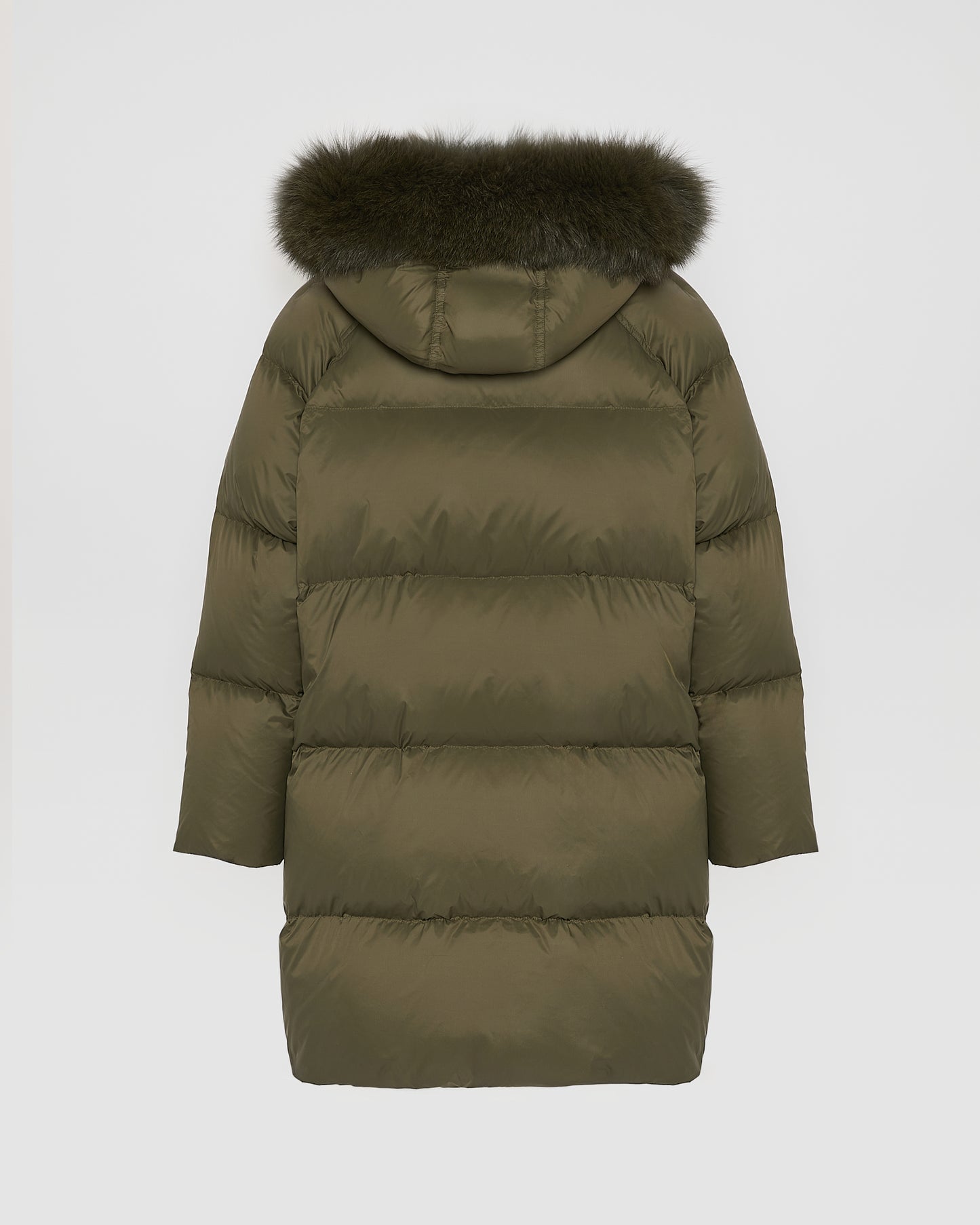 Long down jacket with raglan sleeves and fox fur trim -Yves Salomon