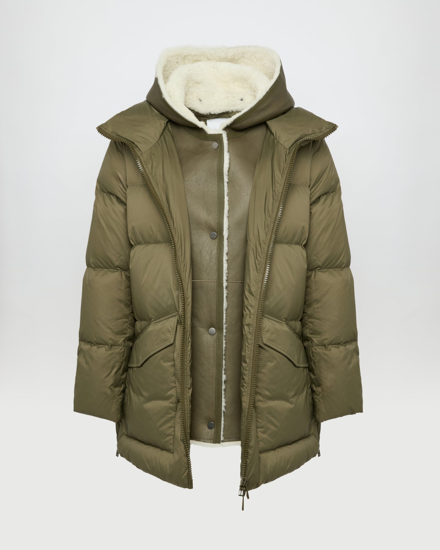 "A" line down jacket with lambskin shearling bib -Yves Salomon