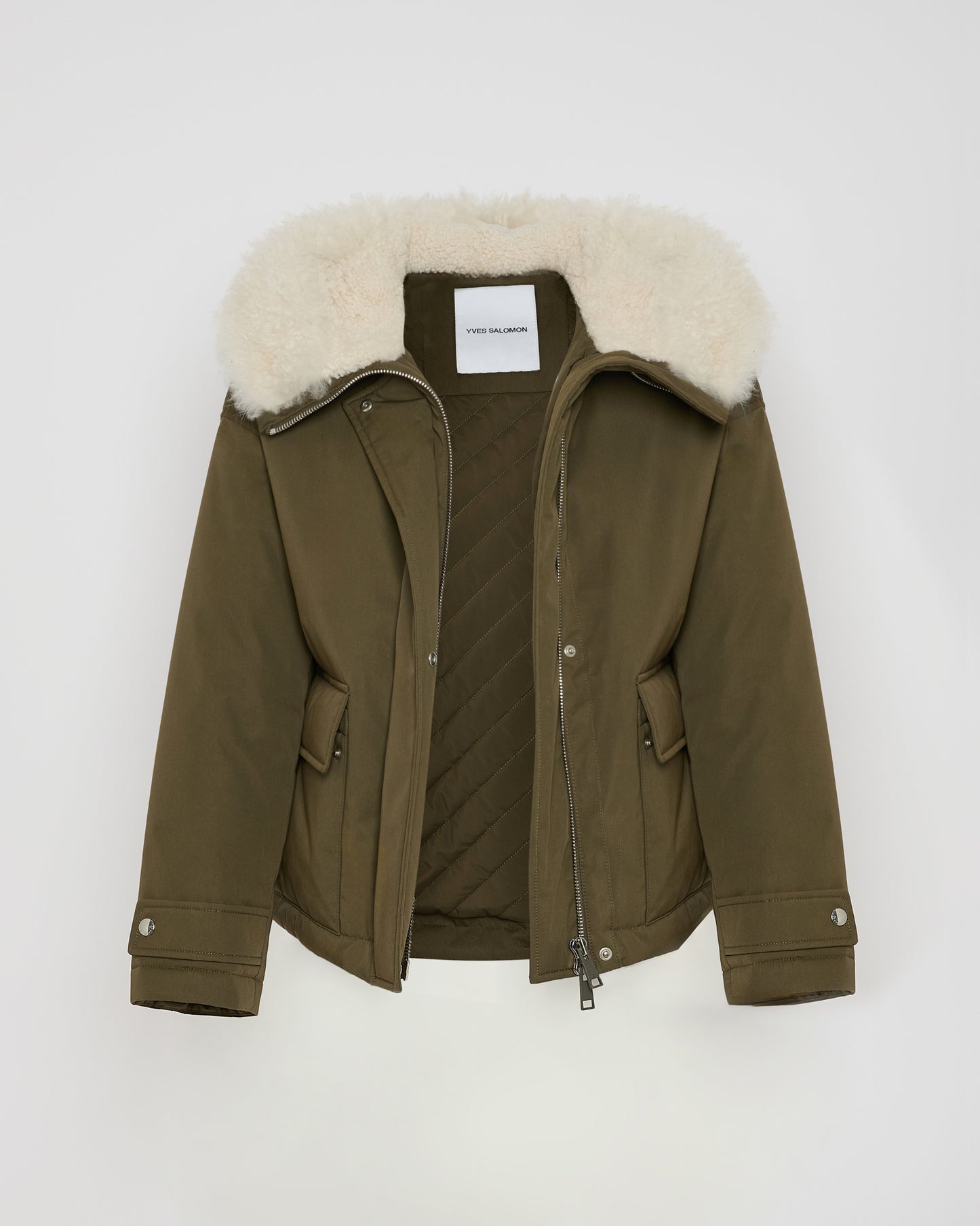 Short parka in cotton blend and lambskin shearling -Yves Salomon