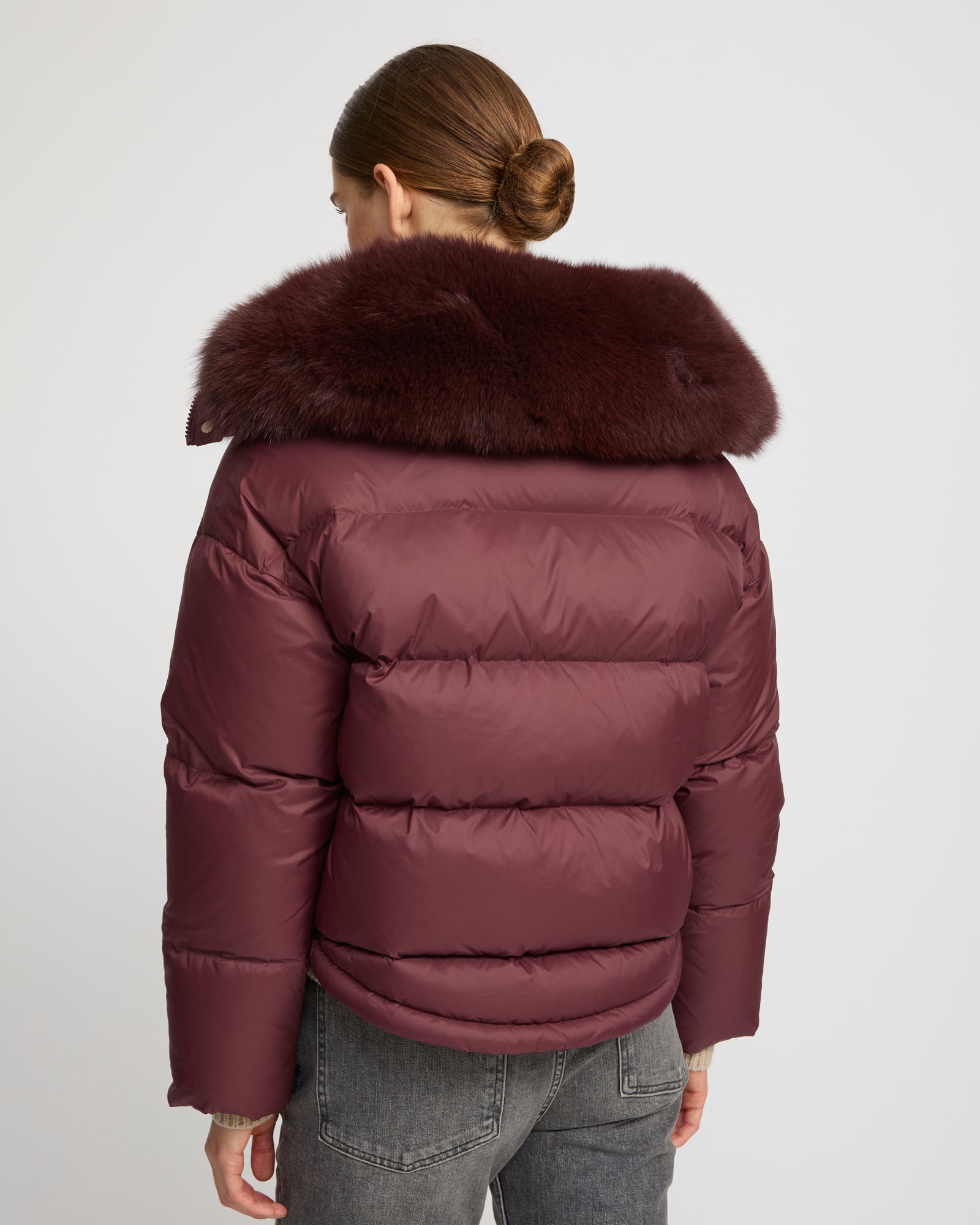 Short down jacket with fox trim -Yves Salomon