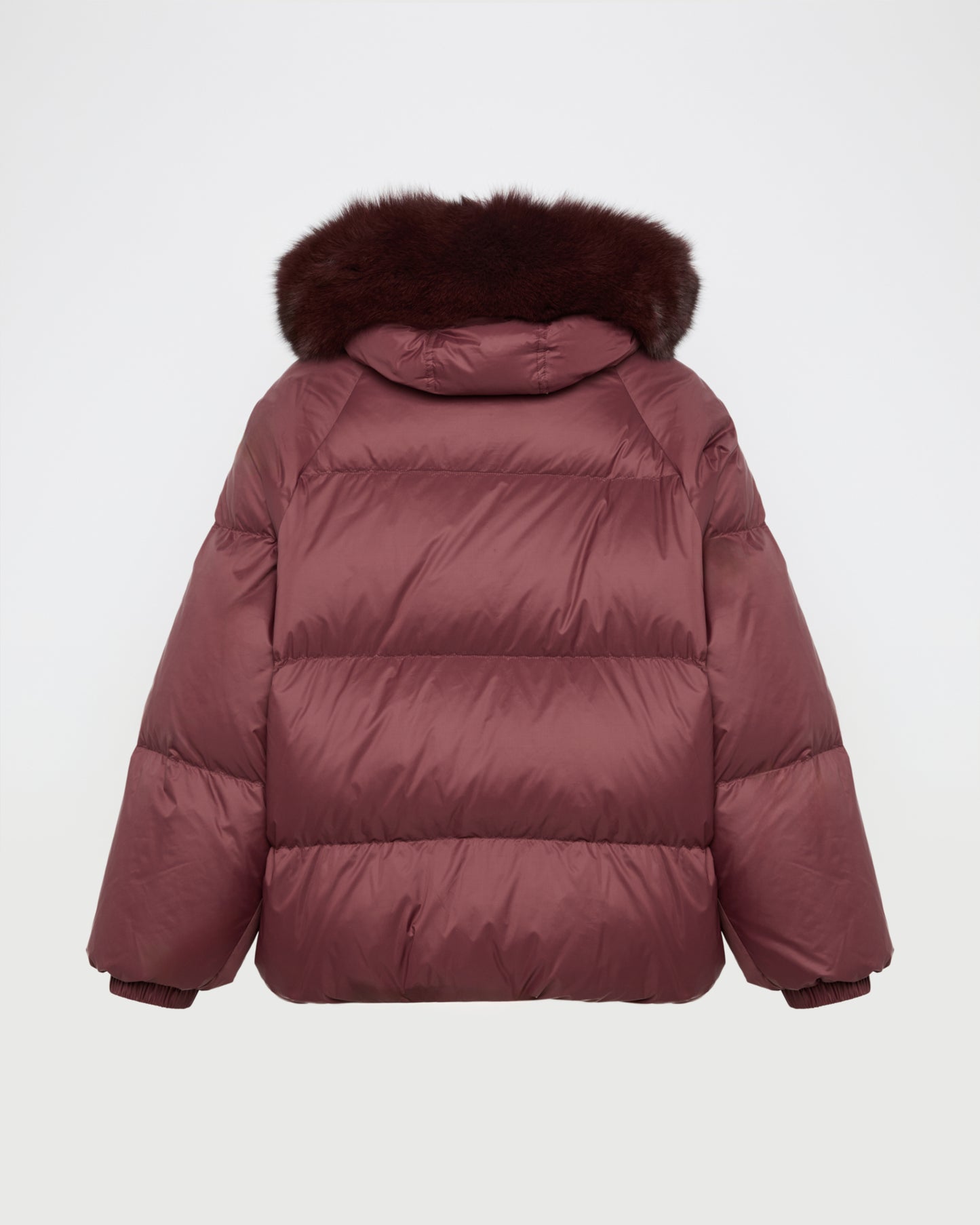 Short down jacket with raglan sleeves and fox fur trim -Yves Salomon