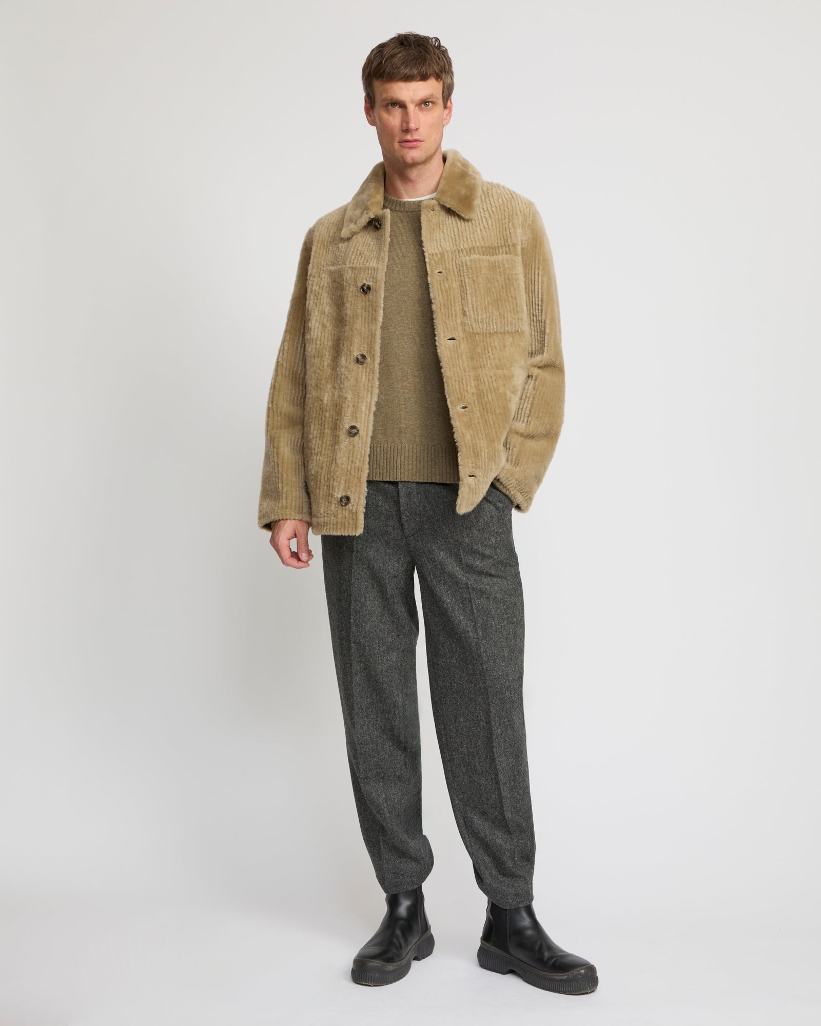 Ribbed Merino lamsbkin shearling overshirt -Yves Salomon