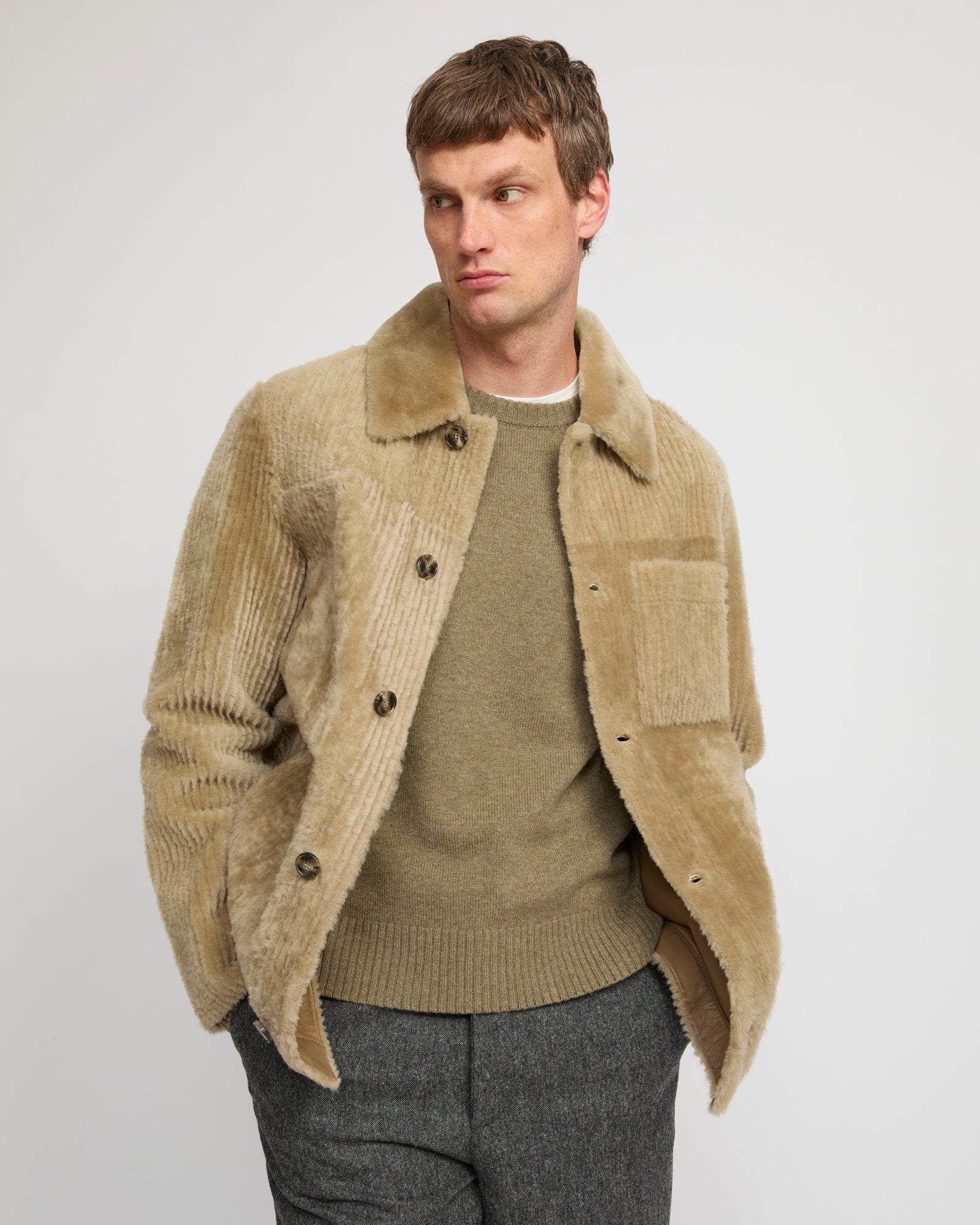 Ribbed Merino lamsbkin shearling overshirt -Yves Salomon