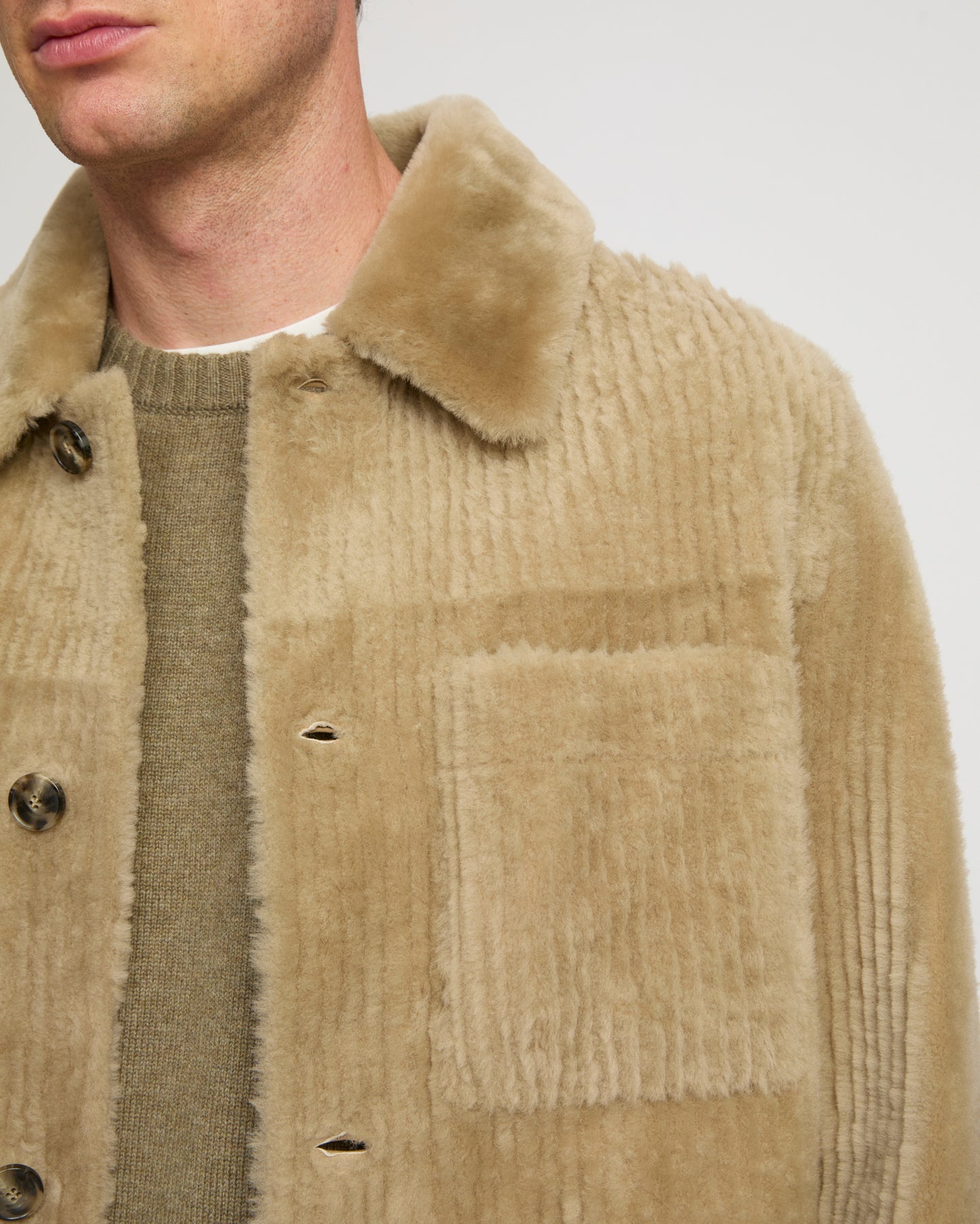 Ribbed Merino lamsbkin shearling overshirt -Yves Salomon