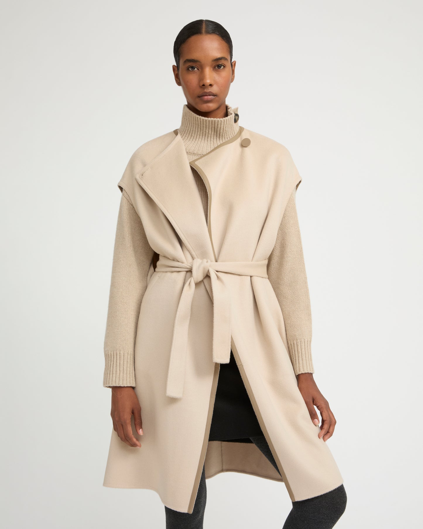 Double-sided cashmere-blend belted cape -Yves Salomon
