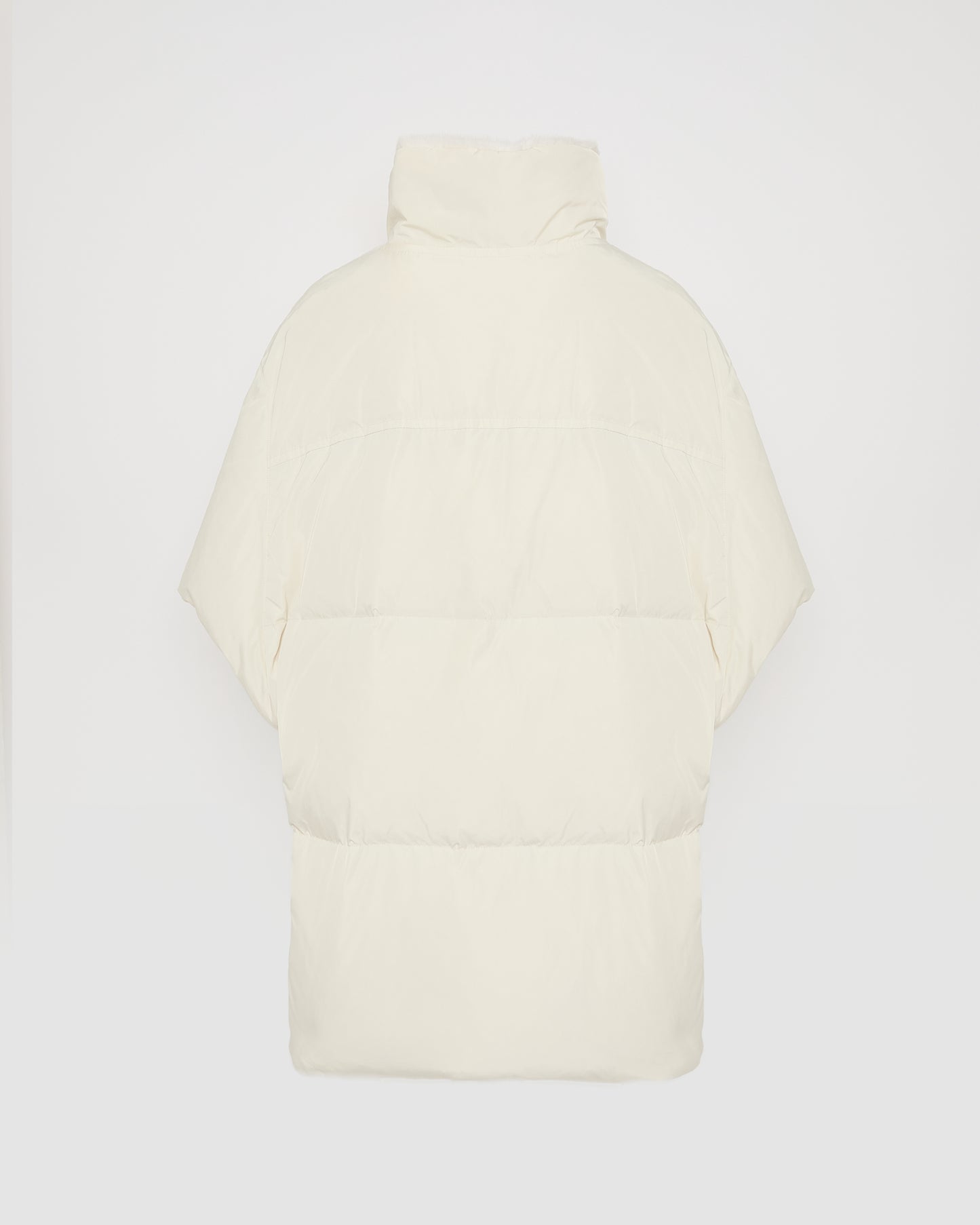 Technical fabric down cape with mink fur stand collar and lining. -Yves Salomon