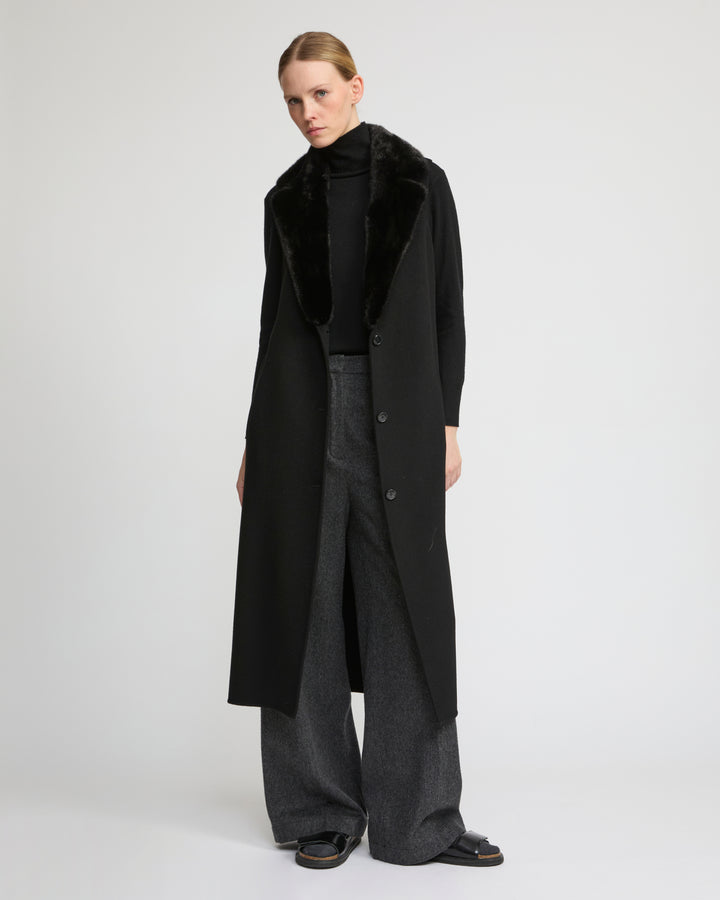 Long cashmere-blend gilet with detachable mink fur collar -Yves Salomon